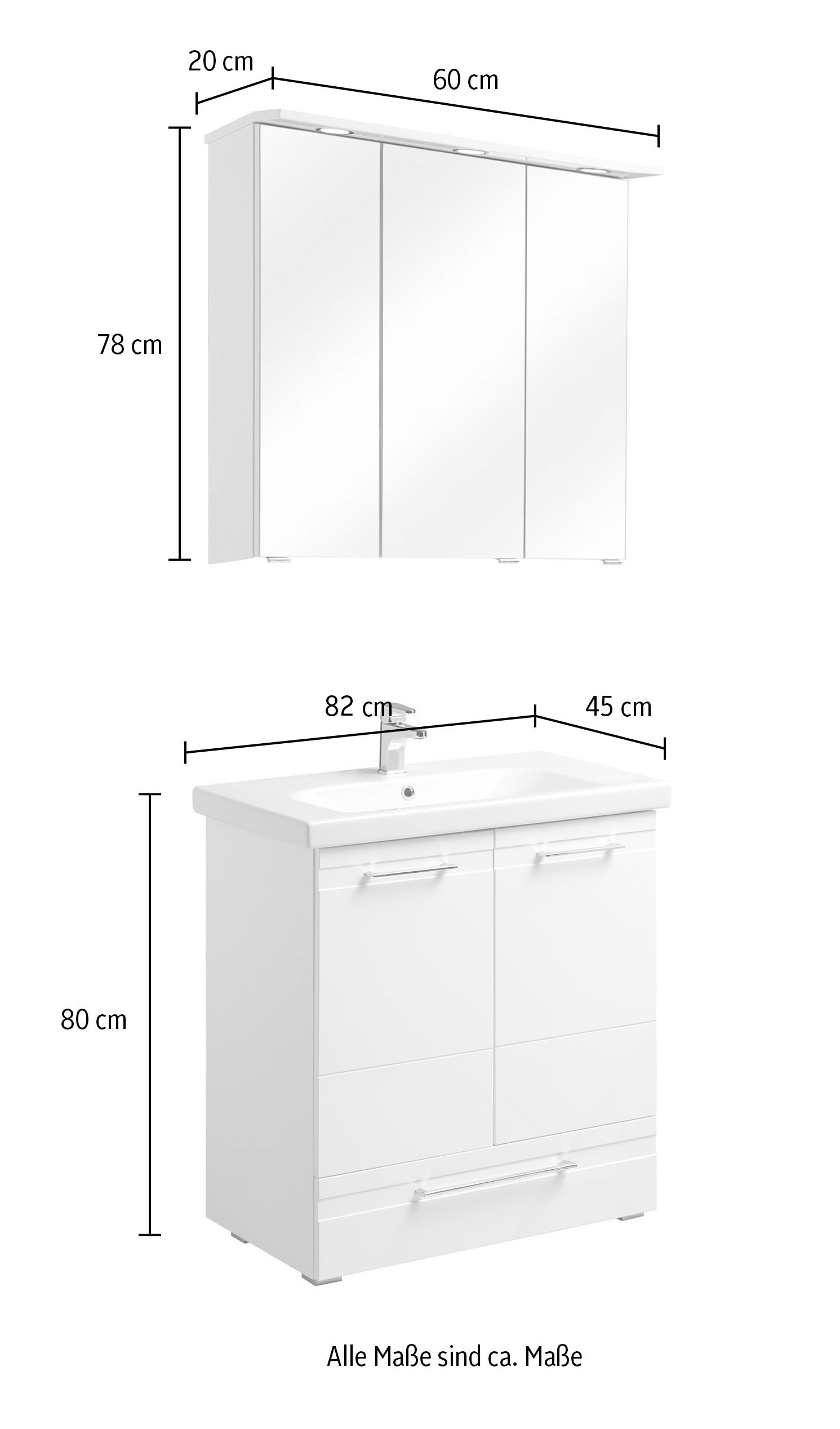 Saphir Badmöbel-Set »Keramikwaschtisch, Waschtischunterschrank und Spiegelschrank« Set, 3 Stk. tlg.