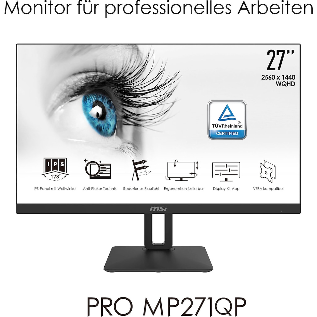 MSI LED-Monitor »PRO MP271QP«, 69 cm/27 Zoll, 2560 x 1440 px, WQHD, 5 ms Reaktionszeit, 60 Hz