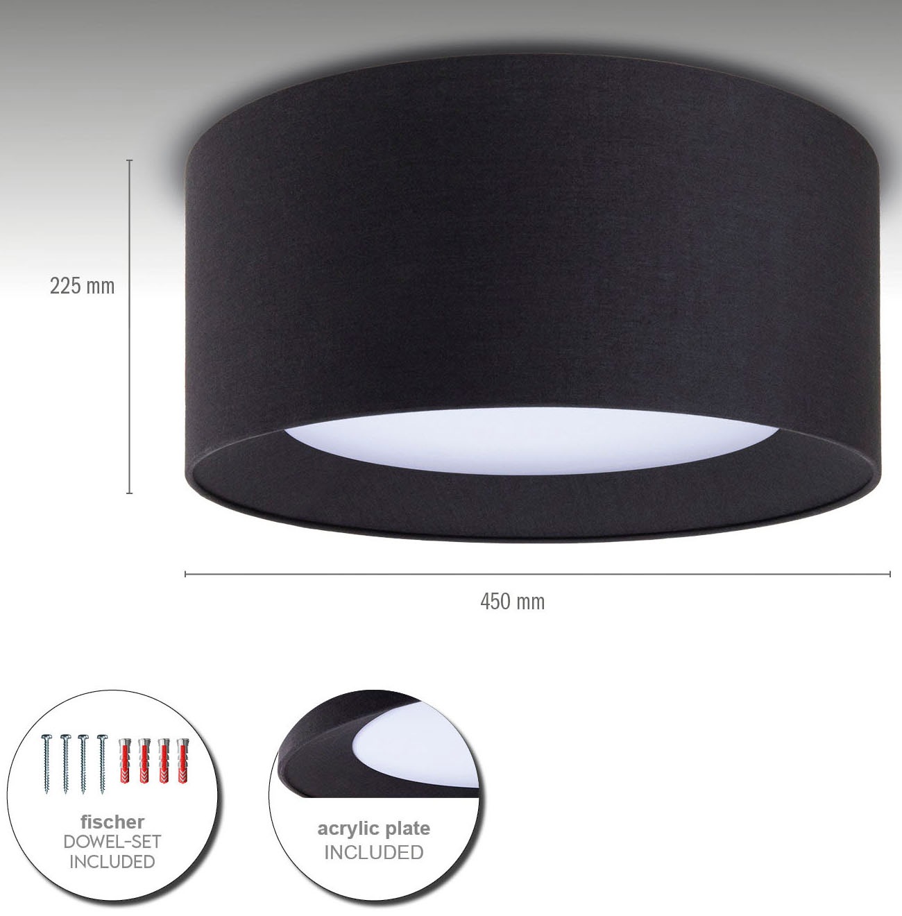 Paco Home Deckenleuchte »DRUM« E27 Rund Arbeitszimmer Textilschirm 3 x E27 Modern Geschlossen Uni