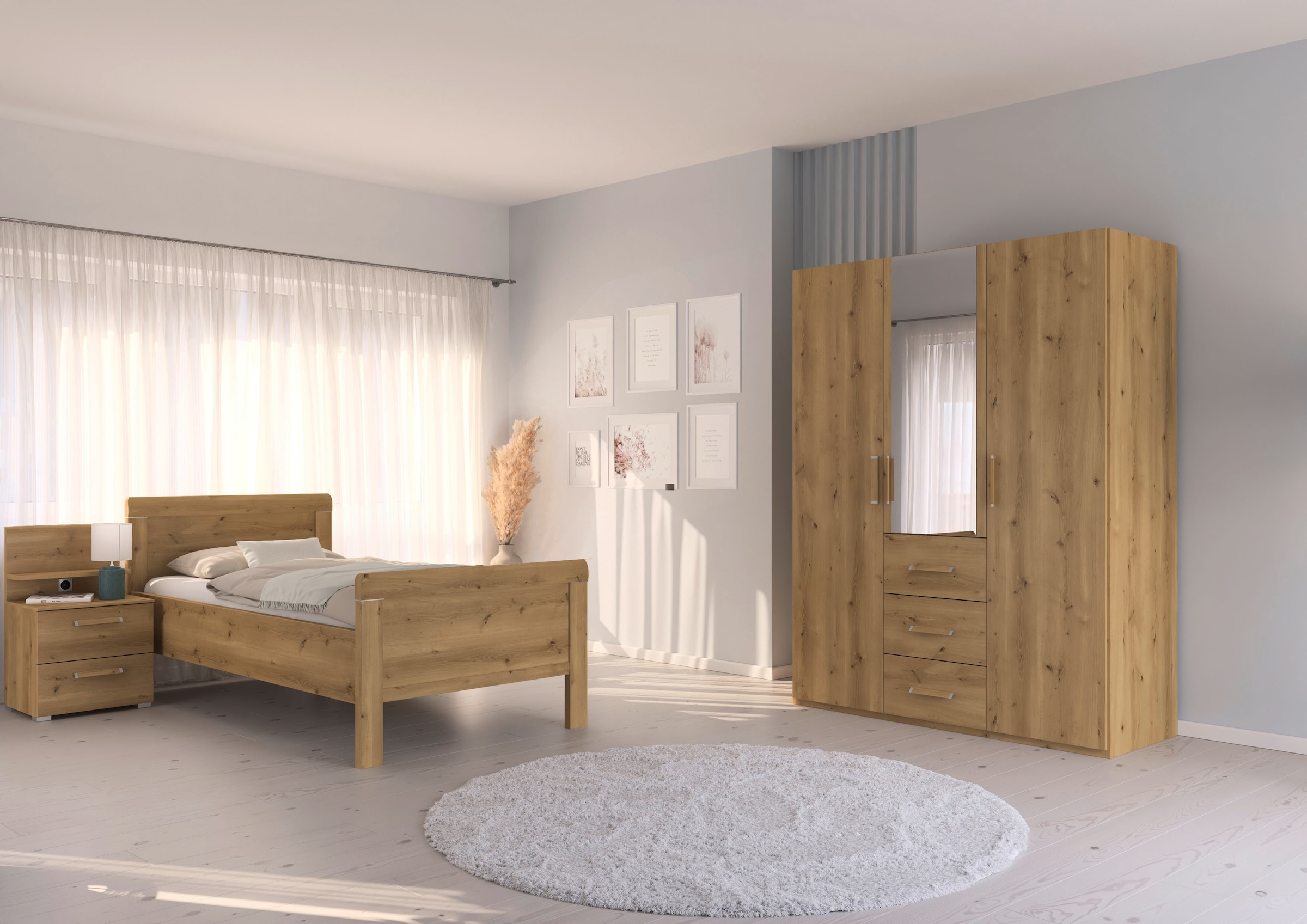 rauch Schlafzimmer-Set »Komplettschlafzimmer Schlafzimmer EVELYN« Set, 3 Stk. tlg. Schrank und Bett in 2 Breiten, Nachttisch mit Paneel MADE IN GERMANY