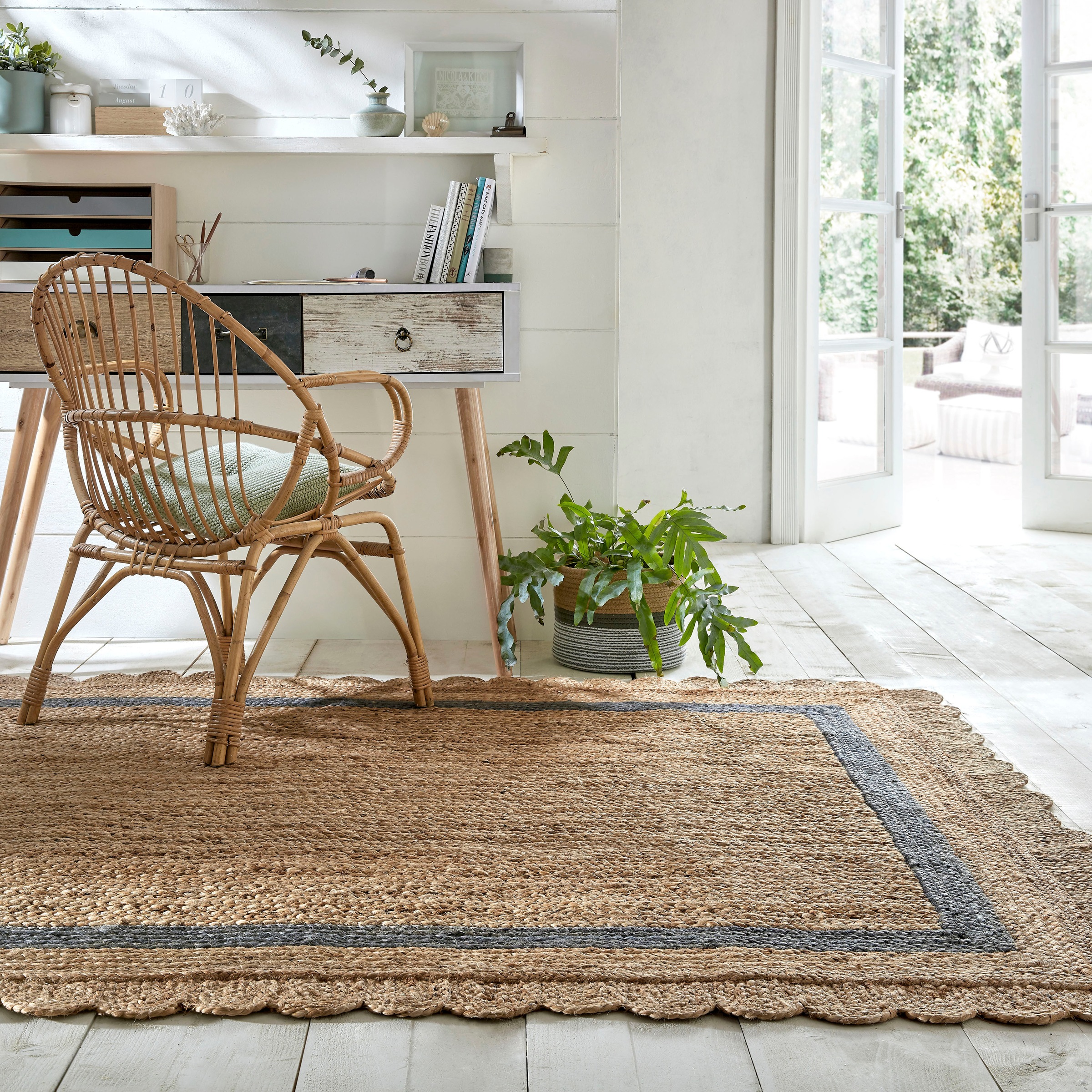FLAIR RUGS Teppich »Grace aus Jute mit Muschelrandsaum«, rechteckig, 7 mm Höhe, aus 100% Jute, fußbodenheizungsgeeignet, mit Bordüre