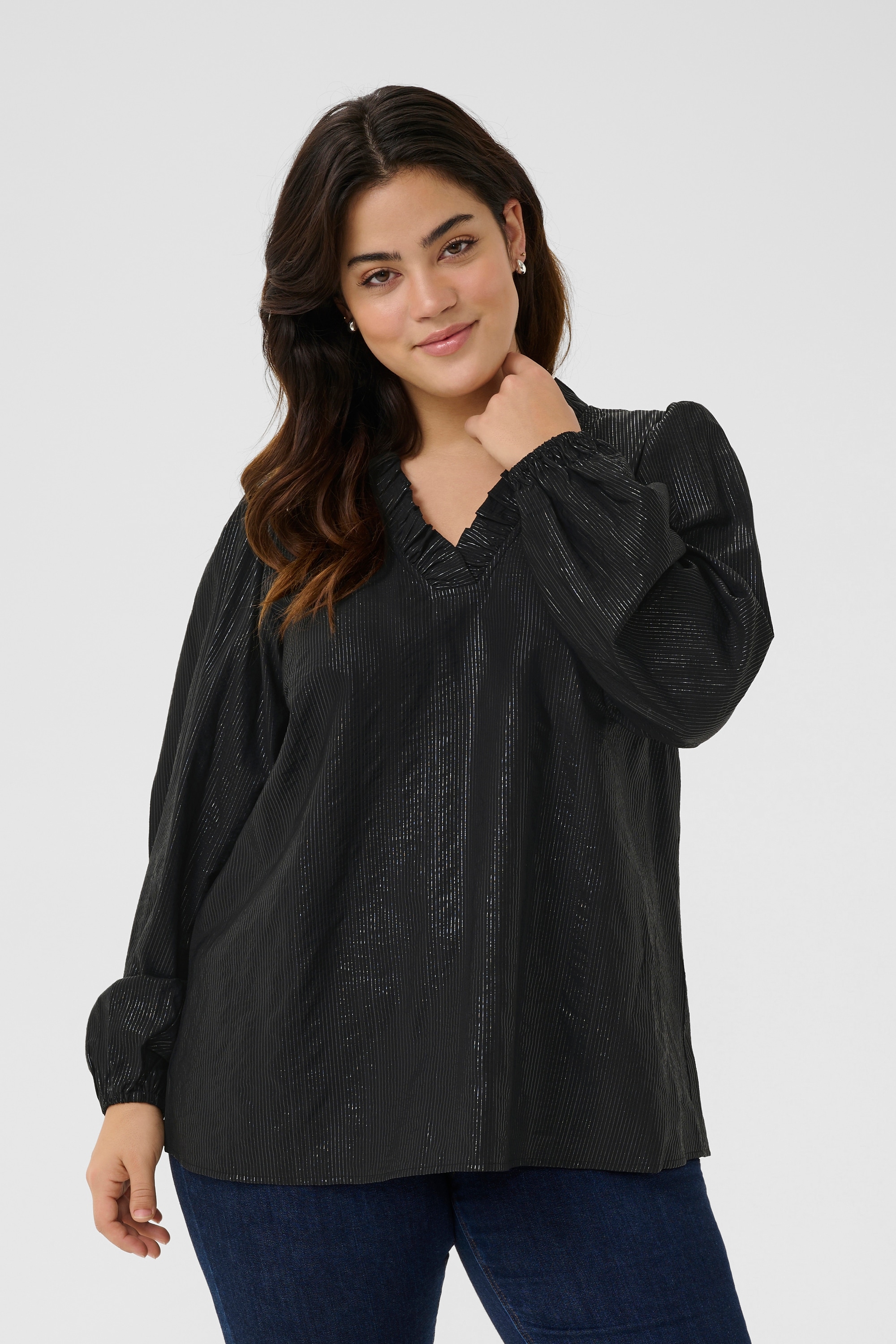 KAFFE Curve Langarmbluse »Damen Langarm-Bluse KCanni«