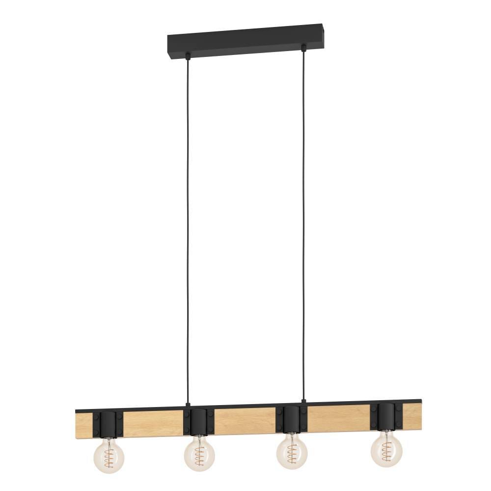 EGLO Hängeleuchte »BAILRIGG Pendellampe, Stahl und Holz, E27, Esszimmerlampe, Hängelampe« E27 1 Stk. Hängeleuchte, L89,5 x B4,5 x H110 cm, schwarz, braun, 4X40W exkl.