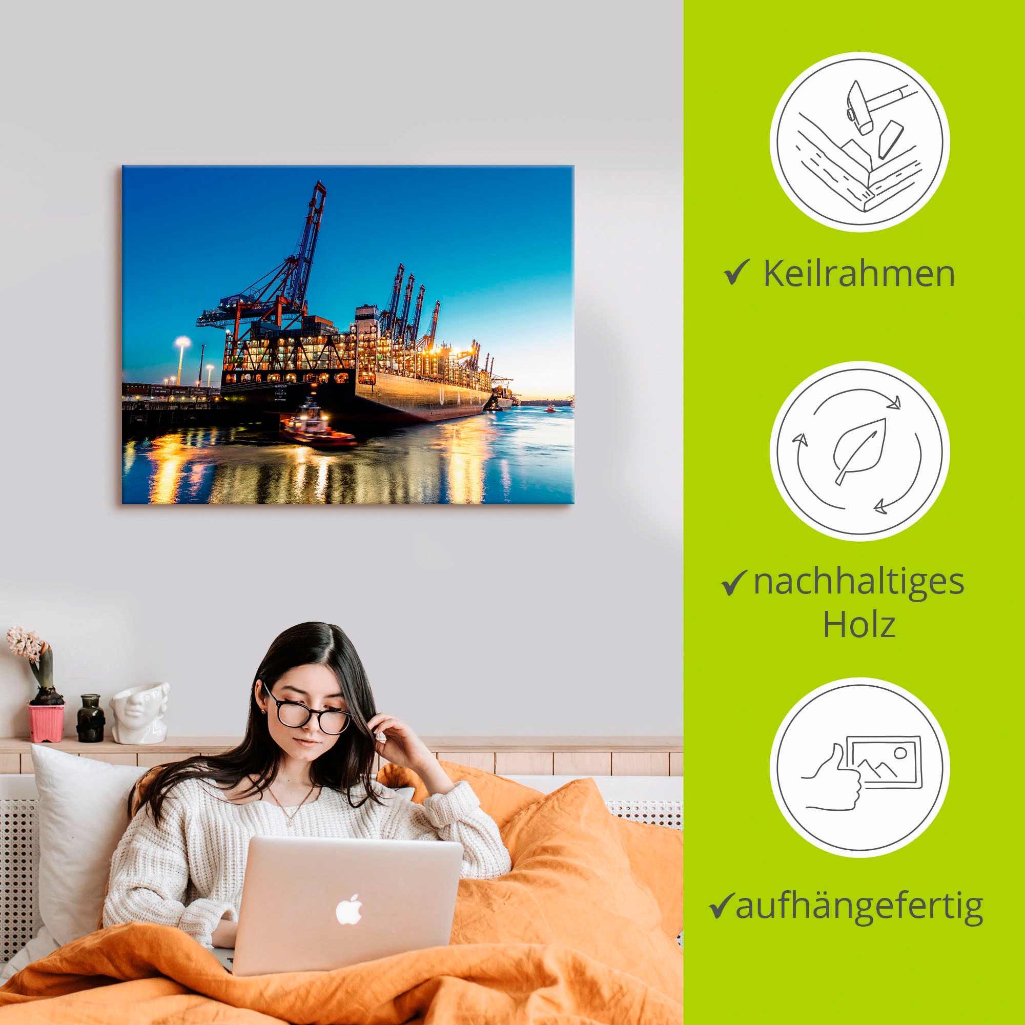 Artland Wandbild »Hamburg Hafen«, Deutschland, (1 St.), als Leinwandbild, Poster in verschied. Größen