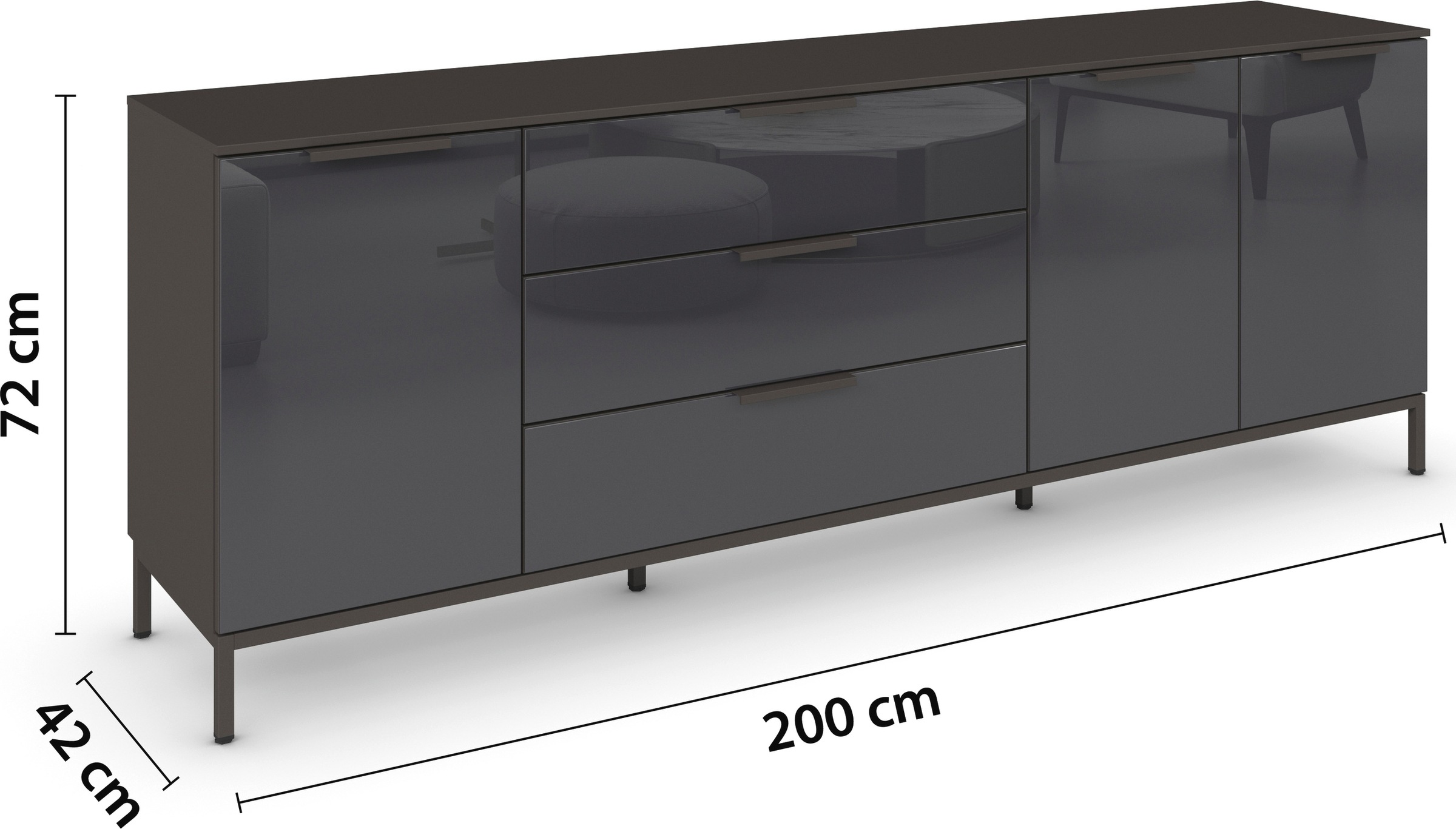 rauch Kombikommode »Kommode Türkommode Sideboard Kombikommode FLIPP mit Glasfront«, (Breite 200 cm mit 2 Einlegeböden), 3-türig mit 3 Schubladen und Soft-Close-Funktion sowie Glasfront