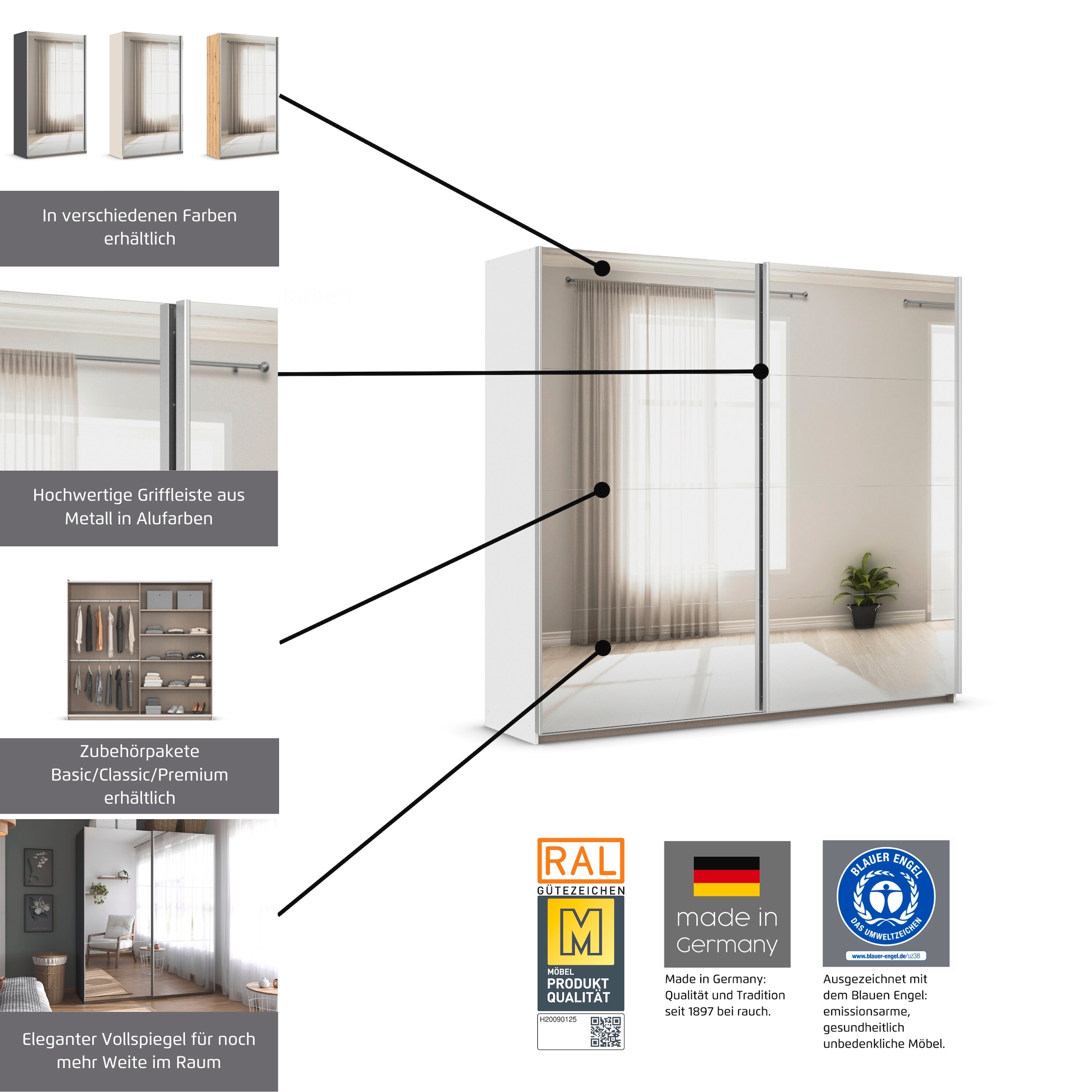 rauch Kleiderschrank »Schwebetürenschrank Schrank Garderobe Wäscheschrank ASTANA« 3 Ausstattungen BASIC/CLASSIC/PREMIUM, B/H/T: 218/210/59 cm, 