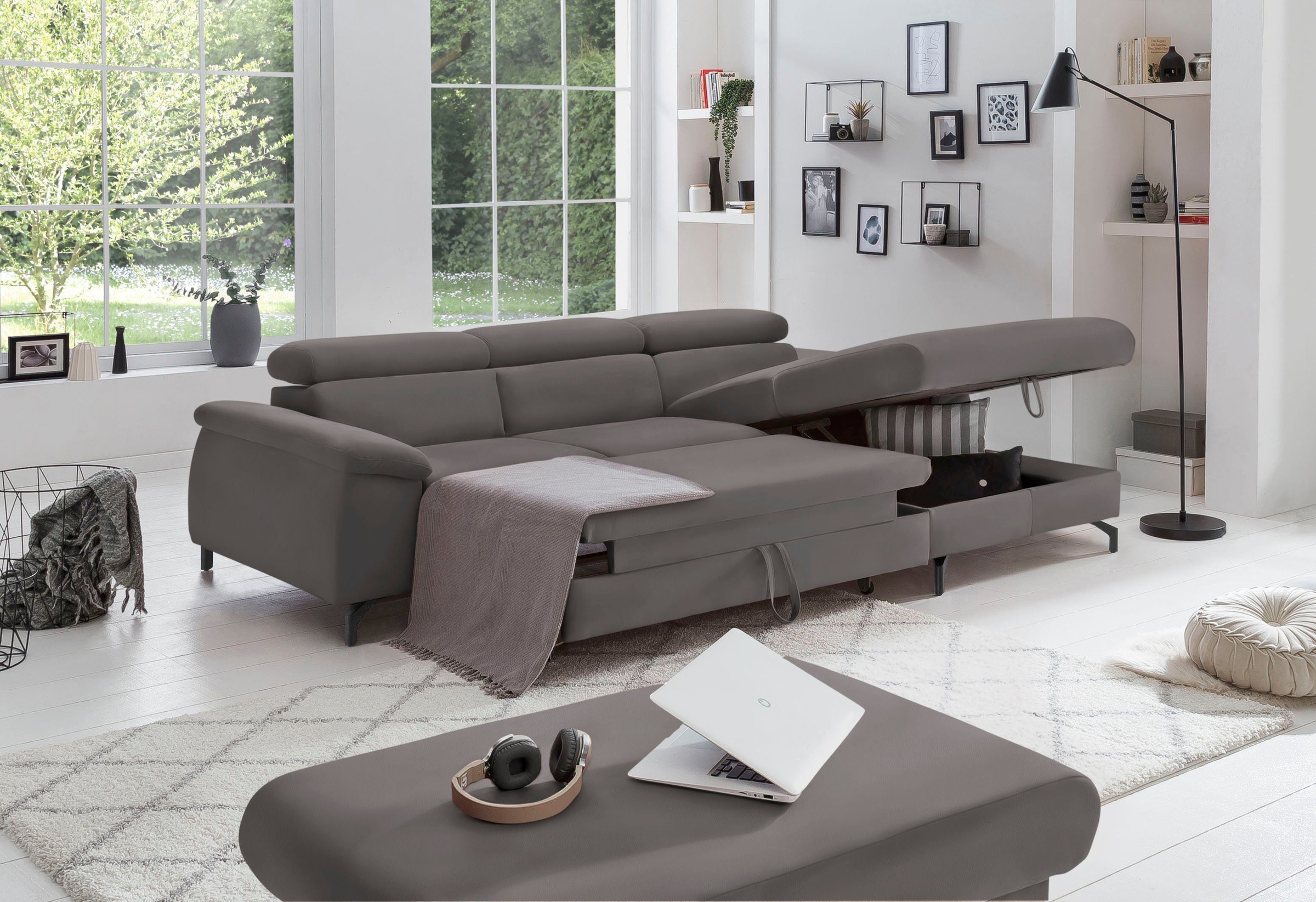 COTTA Polstergarnitur »Komaris L-Form«, (Set), Set bestehend aus: Ecksofa mit Kopfteilverstellung & Hocker