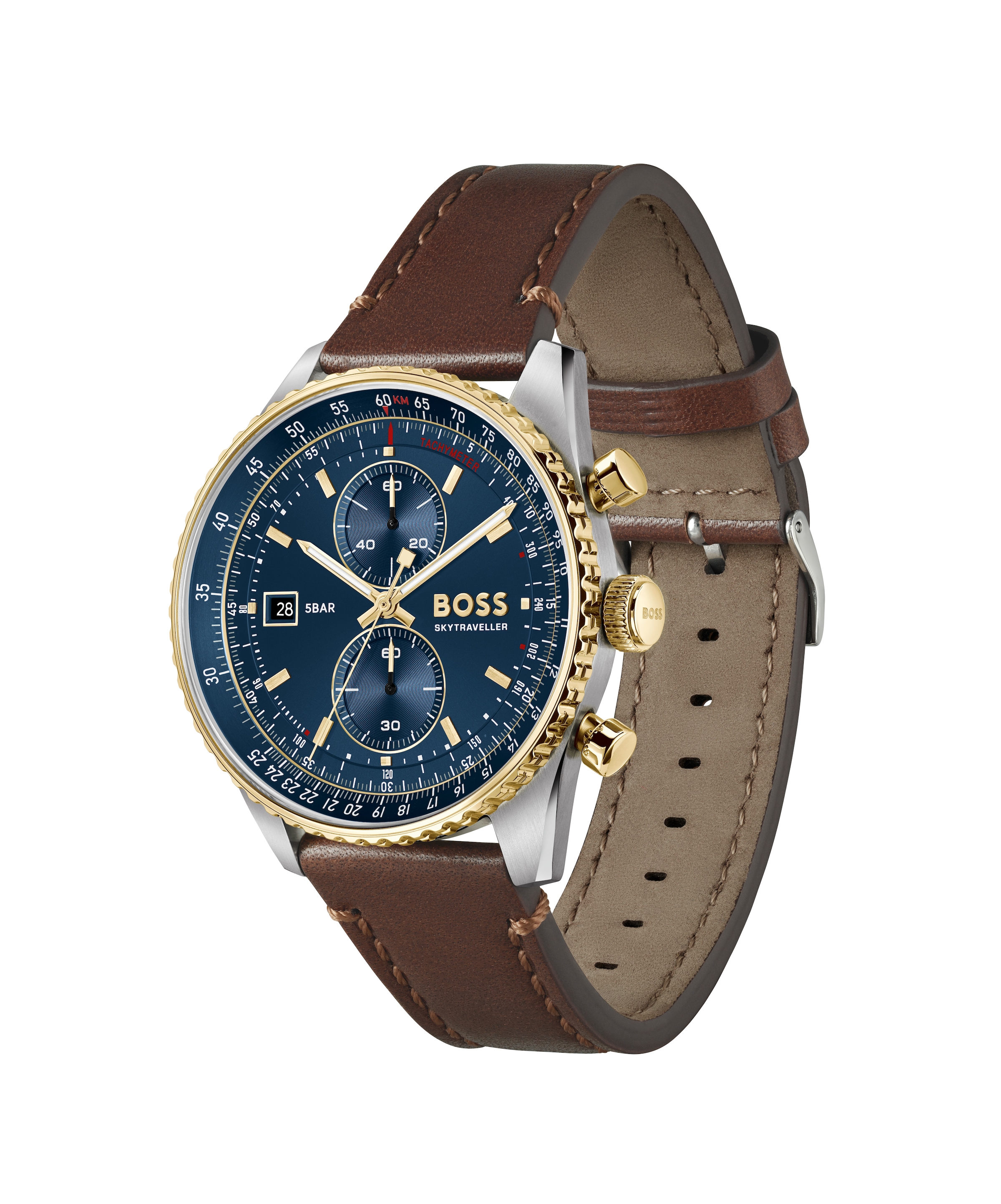 BOSS Chronograph »SKYTRAVELLER« Quarzuhr, Armbanduhr, Herrenuhr, Lederarmband, analog, Tag