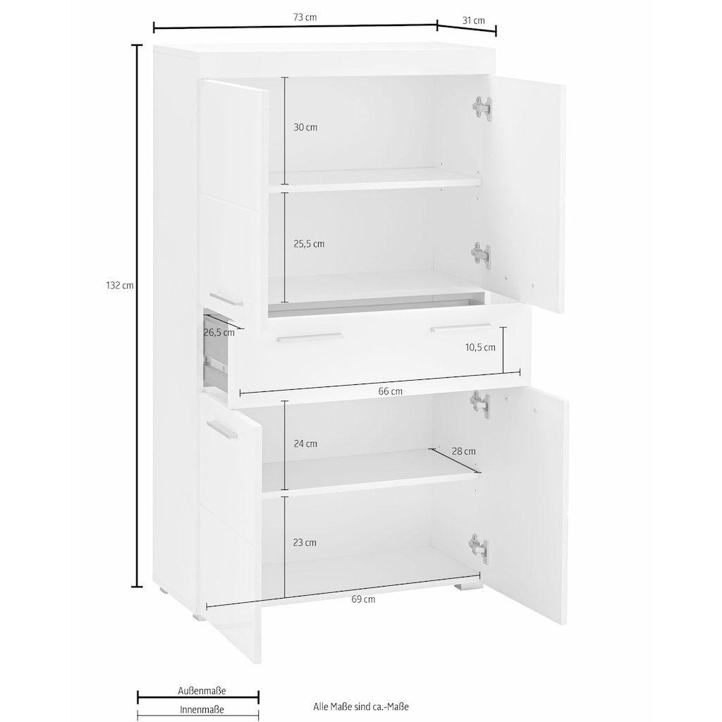 INOSIGN Midischrank »Avena«, Breite 73 cm, Badezimmerschrank mit 1 großen Schubkasten und 4 Türen