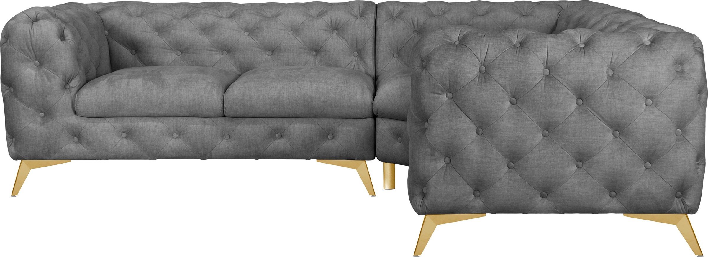 Leonique Chesterfield-Sofa »Ecksofa GLYNIS L-Form mit Wellenunterfederung, Maße B/T/H 264/264/75cm«, aufwändige Knopfheftung, moderne Chesterfield Optik, Fußfarbe wählbar