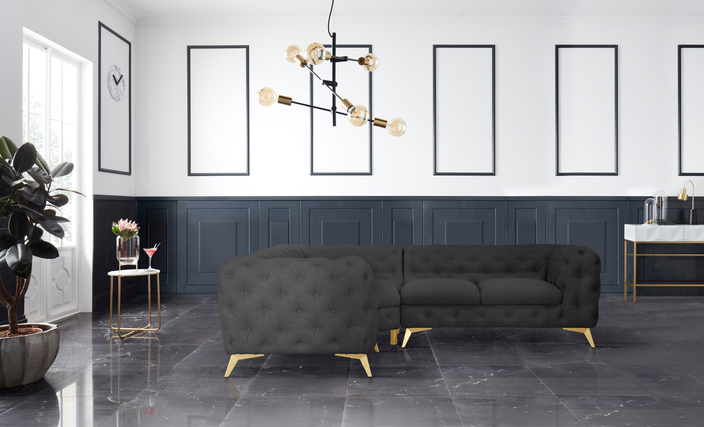 Home affaire Chesterfield-Sofa »Ecksofa GLYNIS L-Form mit Wellenunterfederu günstig online kaufen