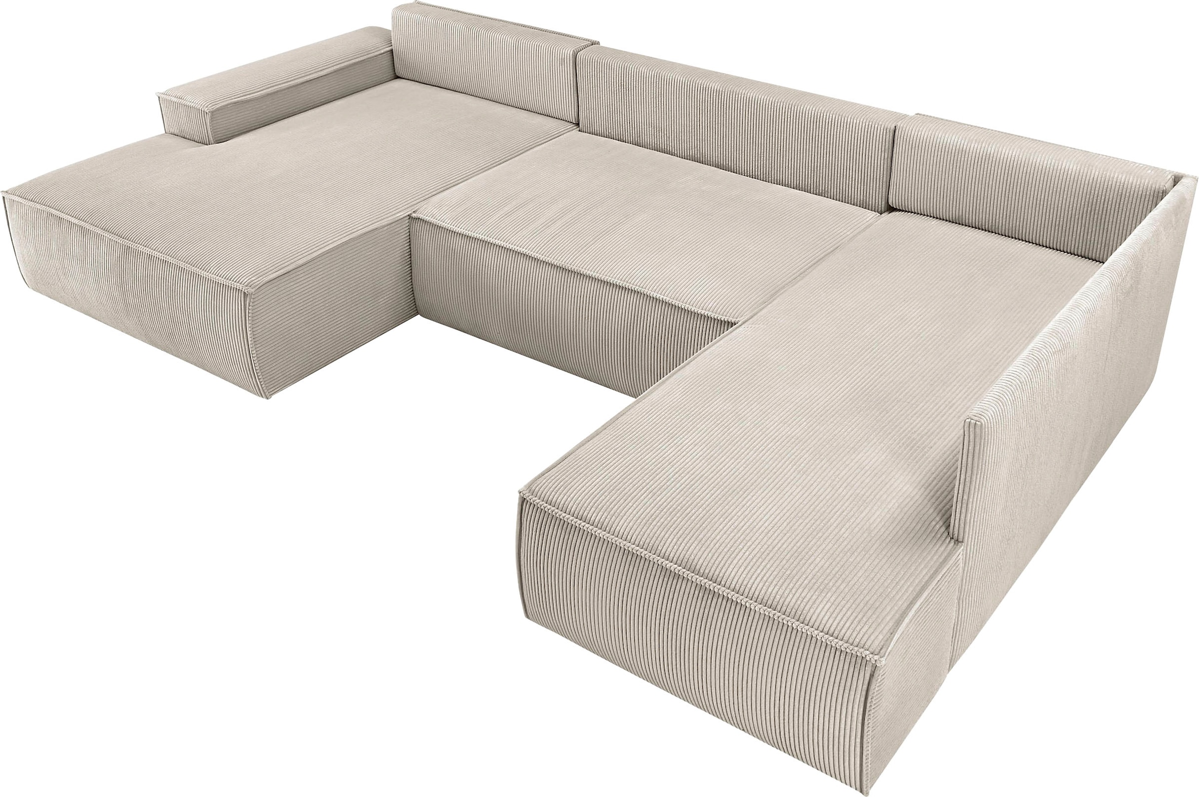 Home affaire Wohnlandschaft »SHERWOOD 329 cm, U-Form, Schlafsofa,«, Schlaffunktion m. Bettkasten (194x139 cm), Cord, Vintage, Samtvelours