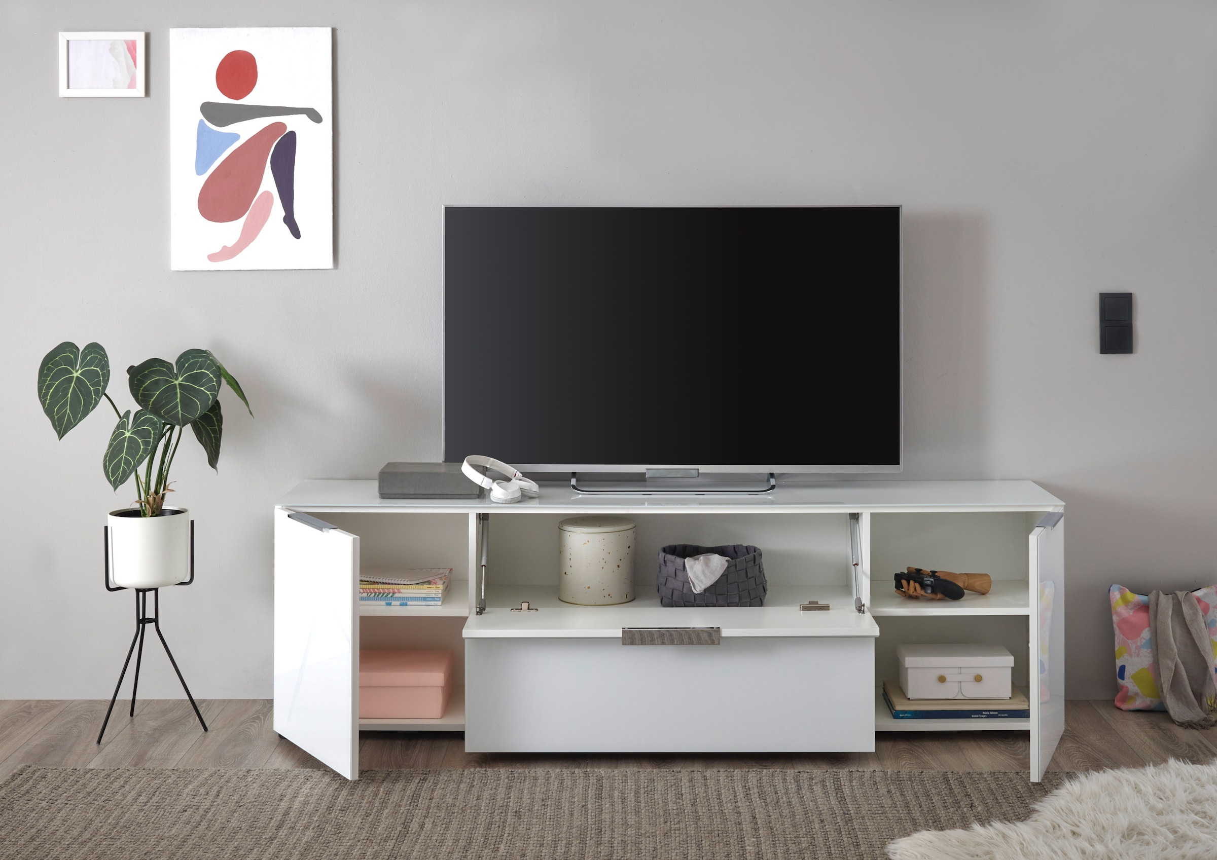 HBZ Lowboard »Santorin, BxHxT 180x99x40 cm«, (1 St.), Breite 180cm, Softclose für Türen und Schubkästen, Melaminbeschichtung