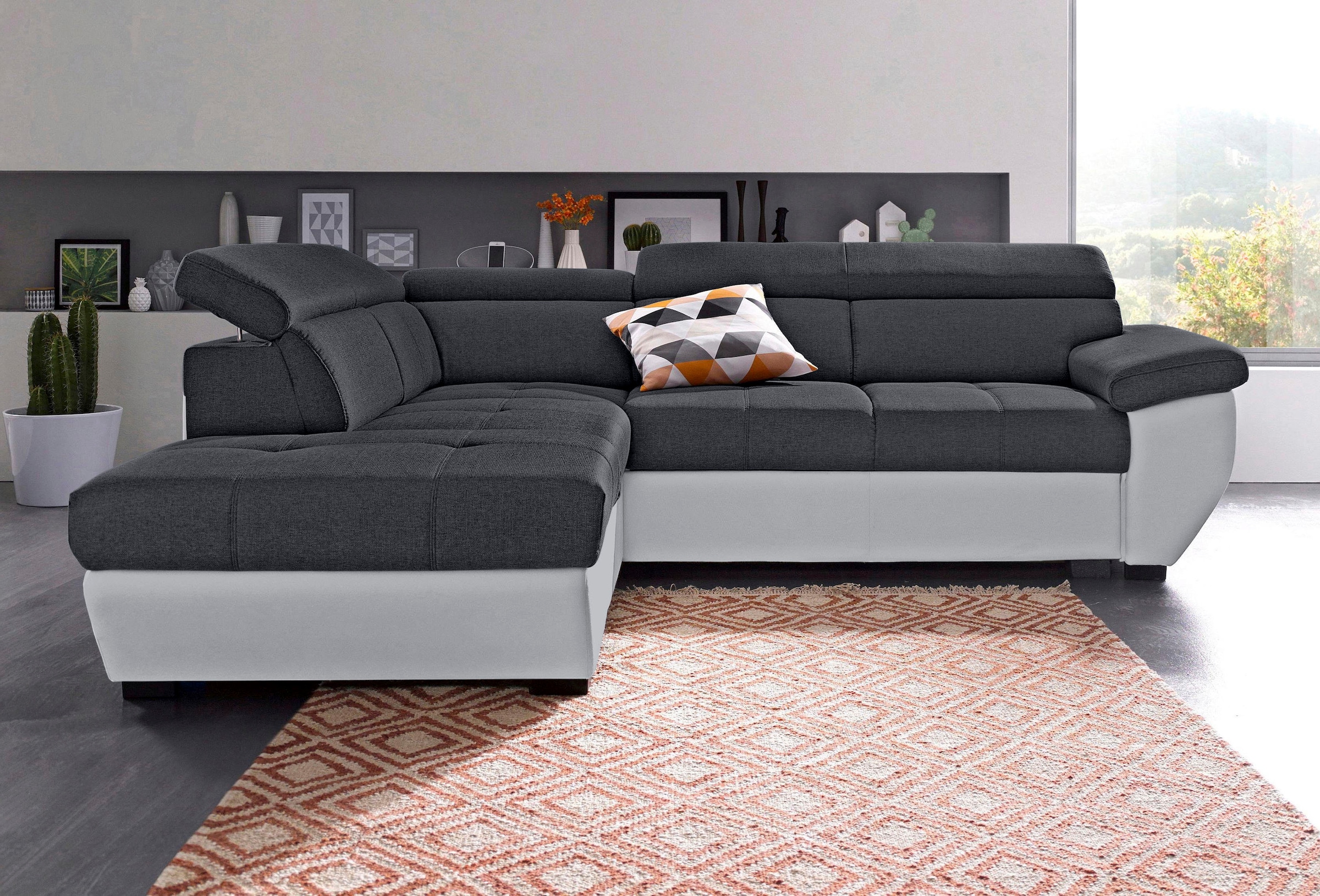 COTTA Polstergarnitur »Speedway L-Form«, (Set), Set bestehend aus: Ecksofa mit Kopfteilverstellung & Hocker