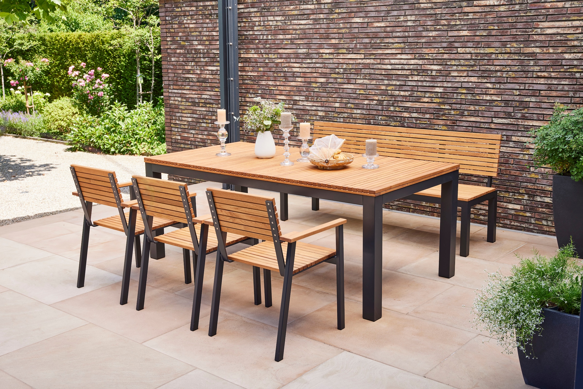 Siena Garden Gartentisch »»Bozen« BxTxH:100x220x76 cm«, Aluminium mit Robinienholz aus 100% FSC Holz