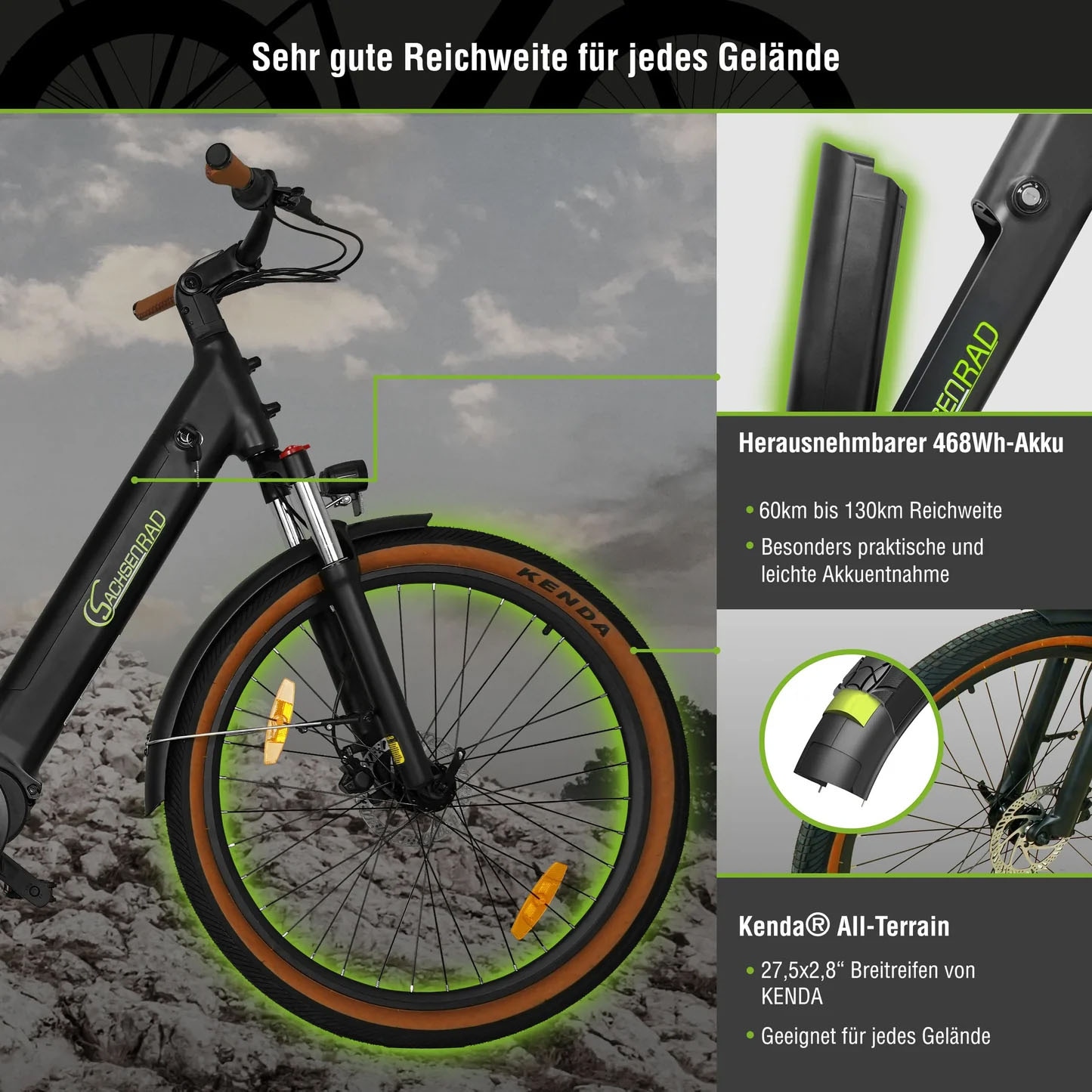 SachsenRad »C5R« 1 Gang Shimano keine Schaltwerk ohne Schaltung Mittelmotor 250 W TFT Farb-LCD-Display, Fahrmodus Pedelec, 
LED-Frontlicht, Alarmanlage
