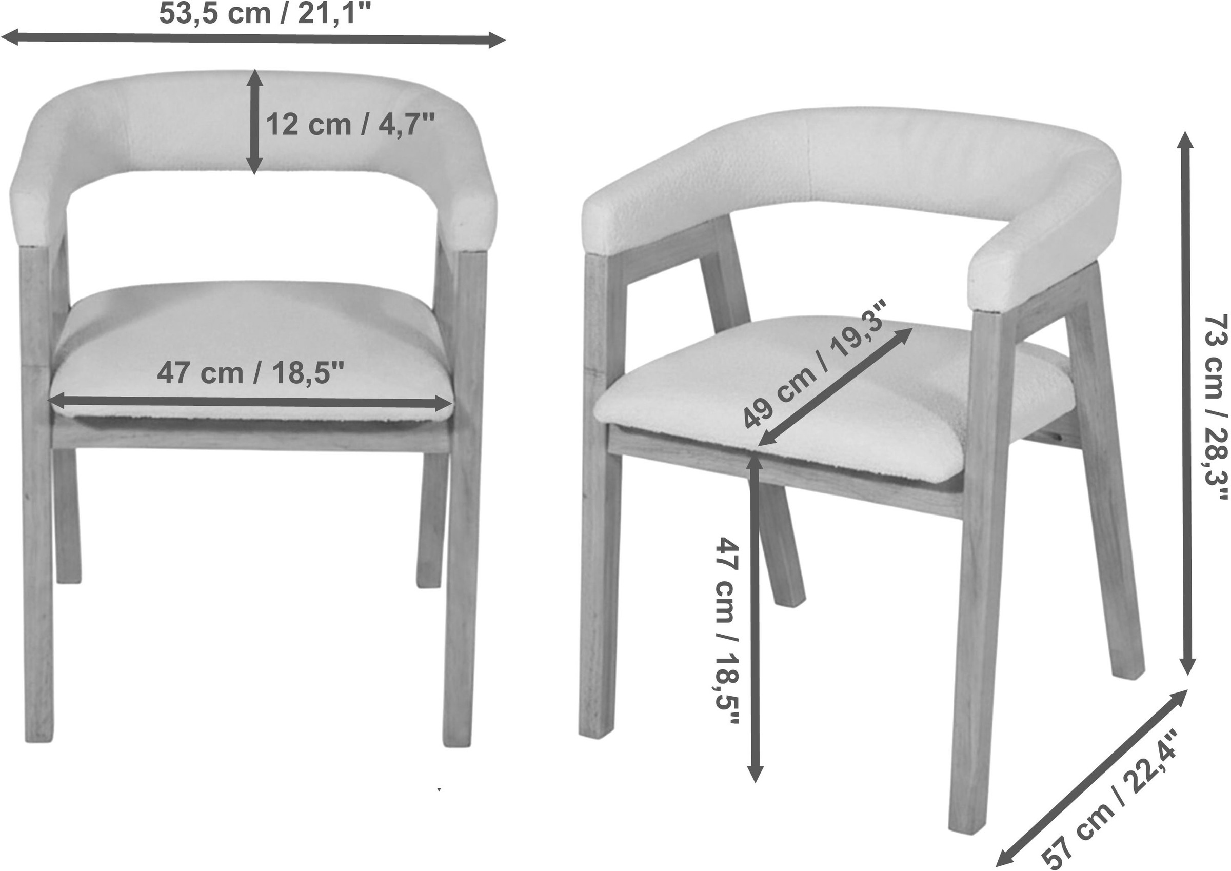 Jahnke Armlehnstuhl »BOW SIT DUO« (Set) Esszimmerstuhl (2er Set), Massivholz, Boucle-Stoff,bis 110kg belastbar