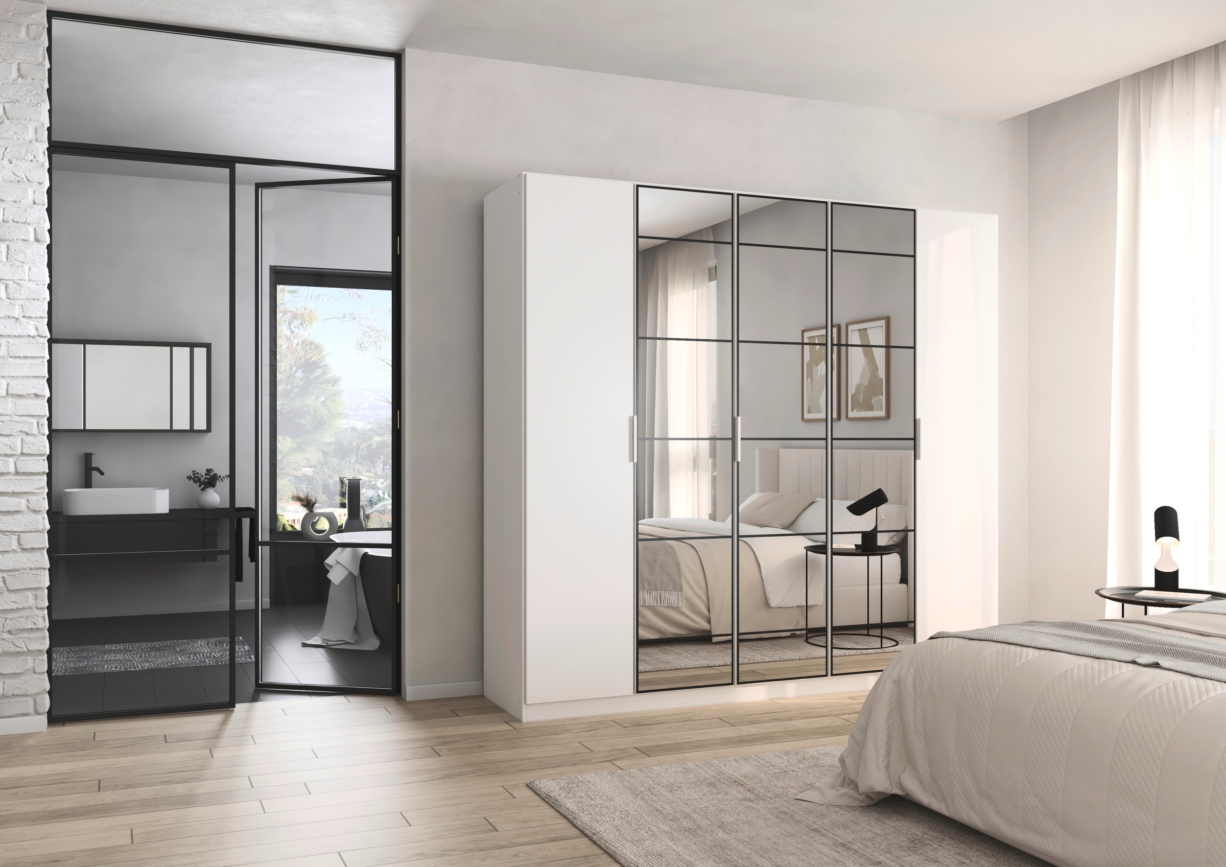 rauch Drehtürenschrank »Kleiderschrank Schrank Garderobe Schlafzimmerschrank ACERO«, Mitteltüren mit Spiegel in moderner Loft-Optik MADE IN GERMANY