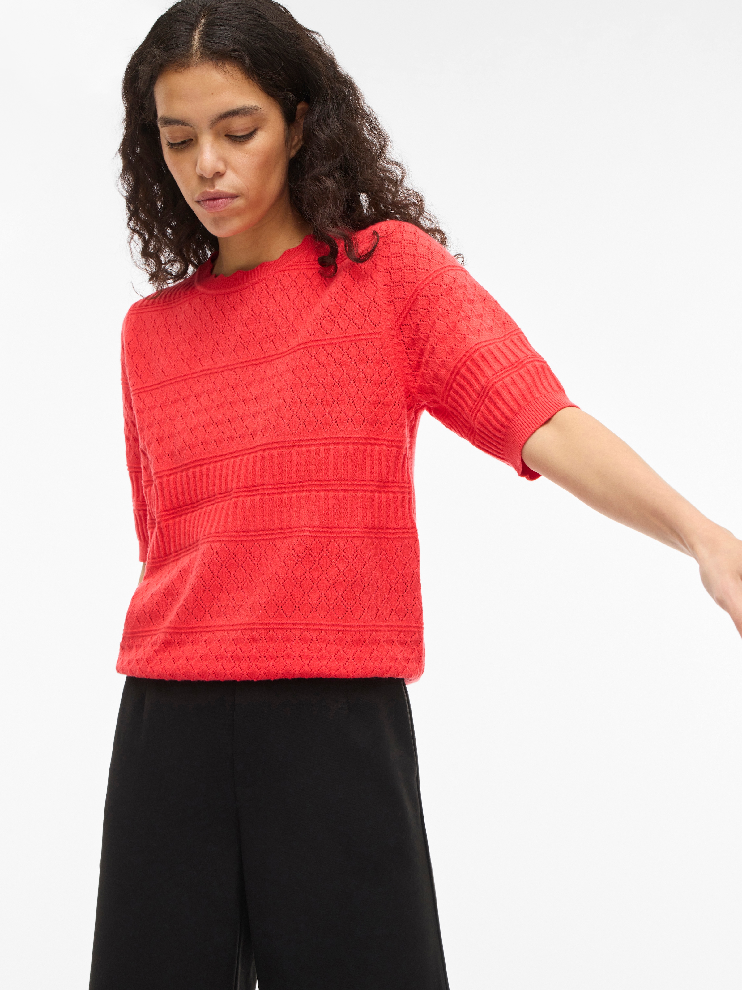 Vila Kurzarmpullover »VIMILOS S/S O-NECK POINTELLE TOP - NOOS«