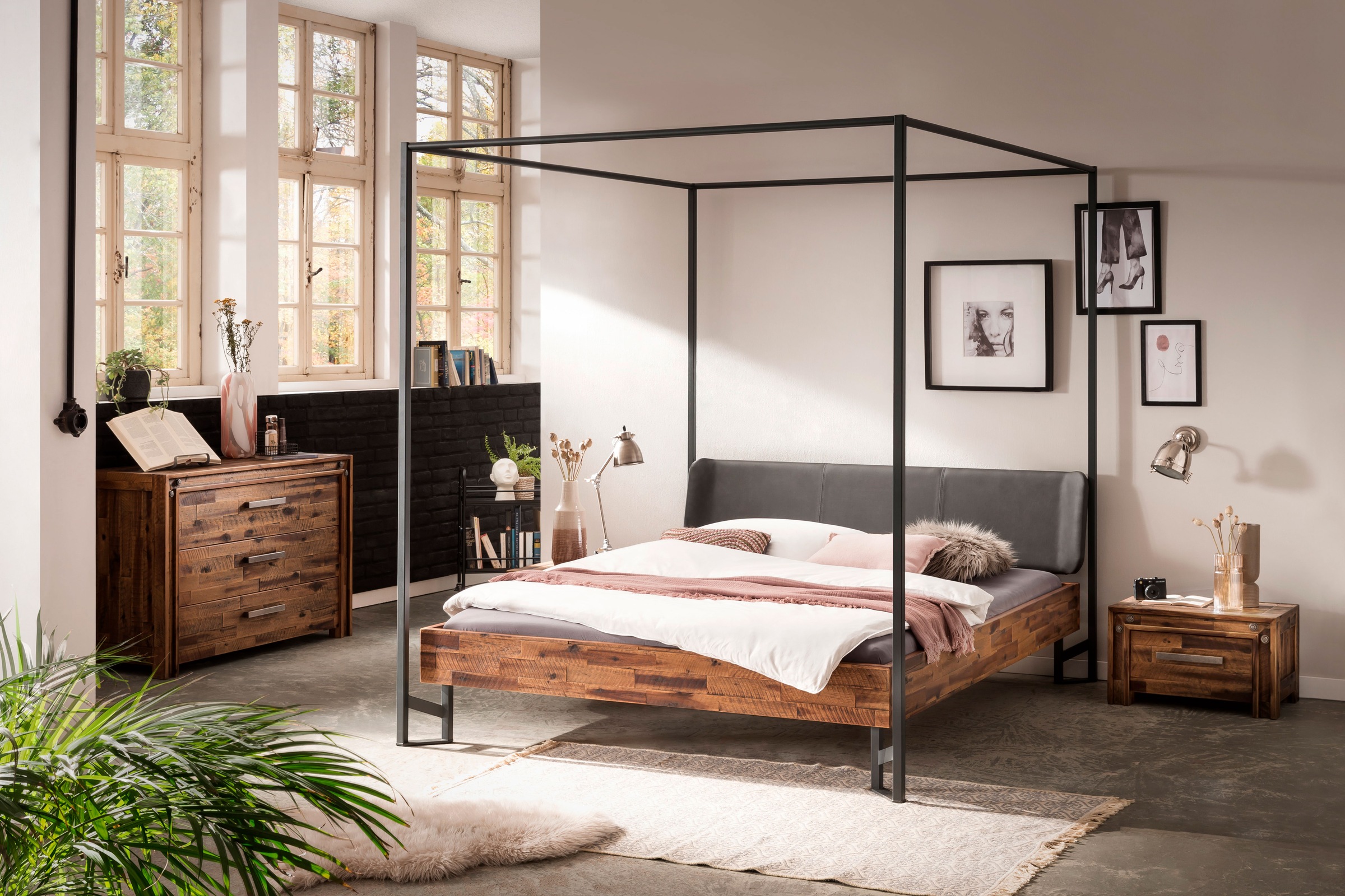 2. Bild von HASENA Bettgestell »Bovena«, Himmelbett, Akazie massiv, mit Polsterkopfteil