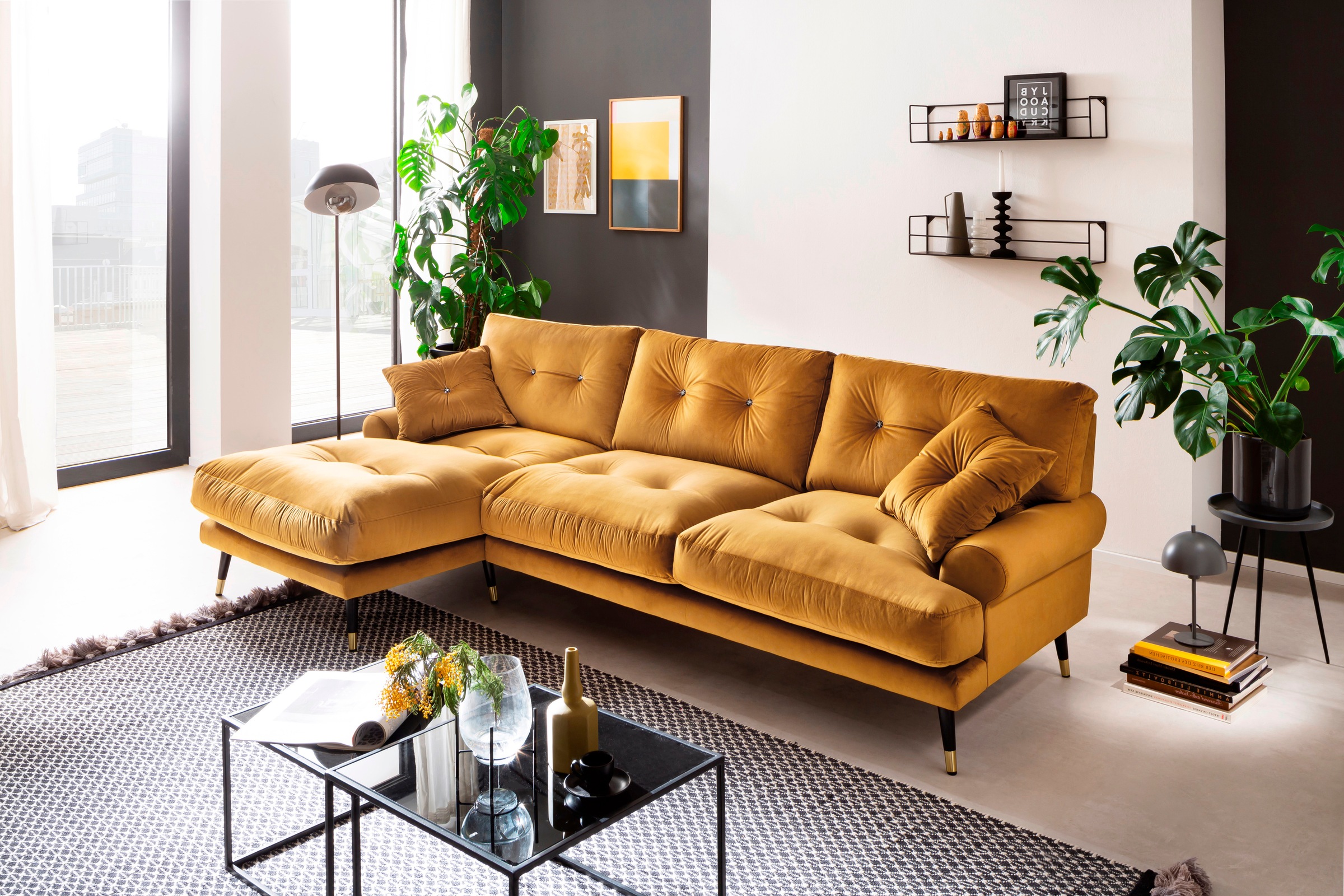 Trends by HG Ecksofa »Samir L-Form«, mit Strasssteinen und goldfarben Appli günstig online kaufen