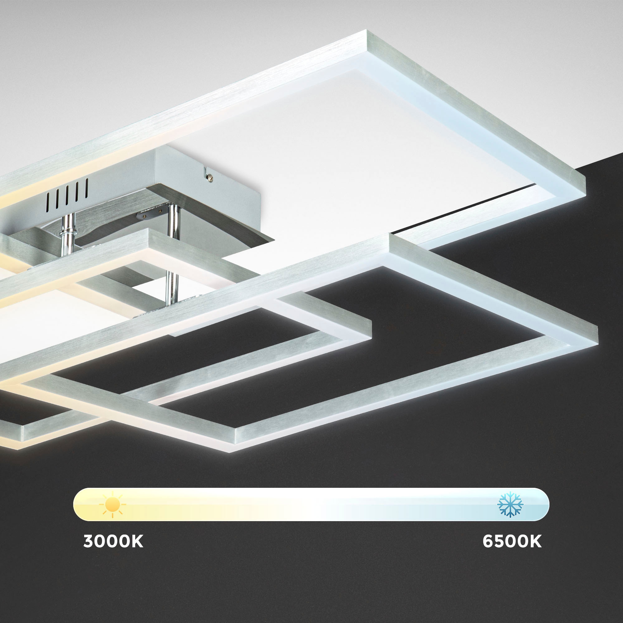 B.K.Licht Smarte LED-Deckenleuchte,  mit APP Steuerung und Fernbedienung, 3x LED-Modul mit 48 Watt, 4.800lm (je Modul 1.600lm), 3.000 - 6.500k dimmbar, Nachtlichtfunktion