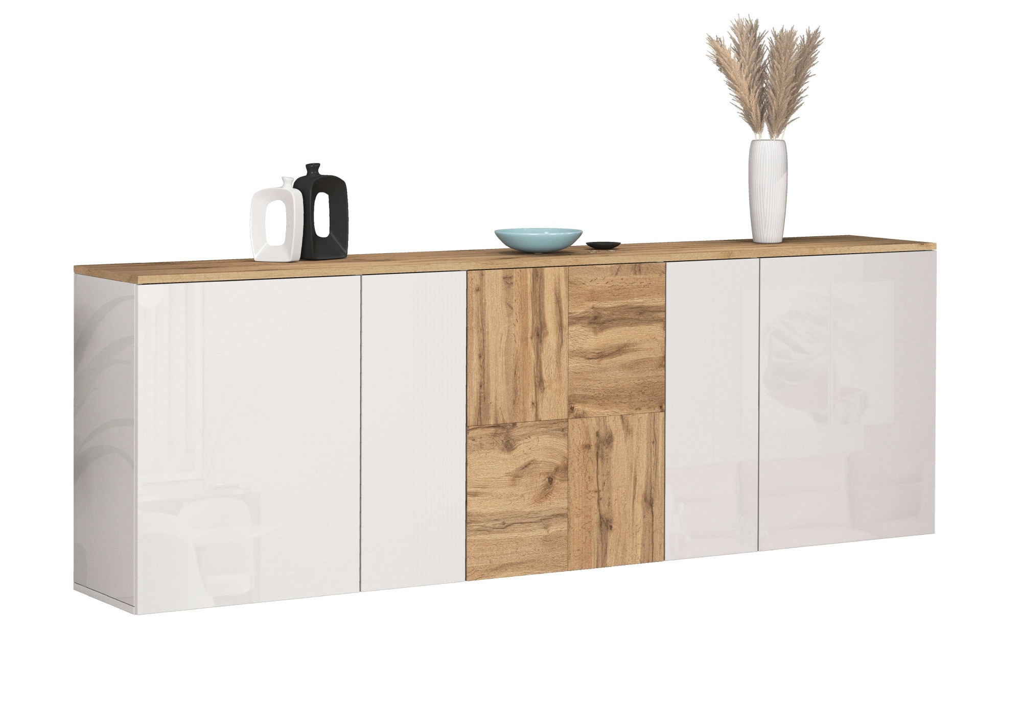 INOSIGN Sideboard »Sideboard ISEO, Kommode, Schrank, Kredenz« 1 Stk. tlg. stehend/hängend, 5 Türen HG lackiert, 6 Fächer, B 200 cm