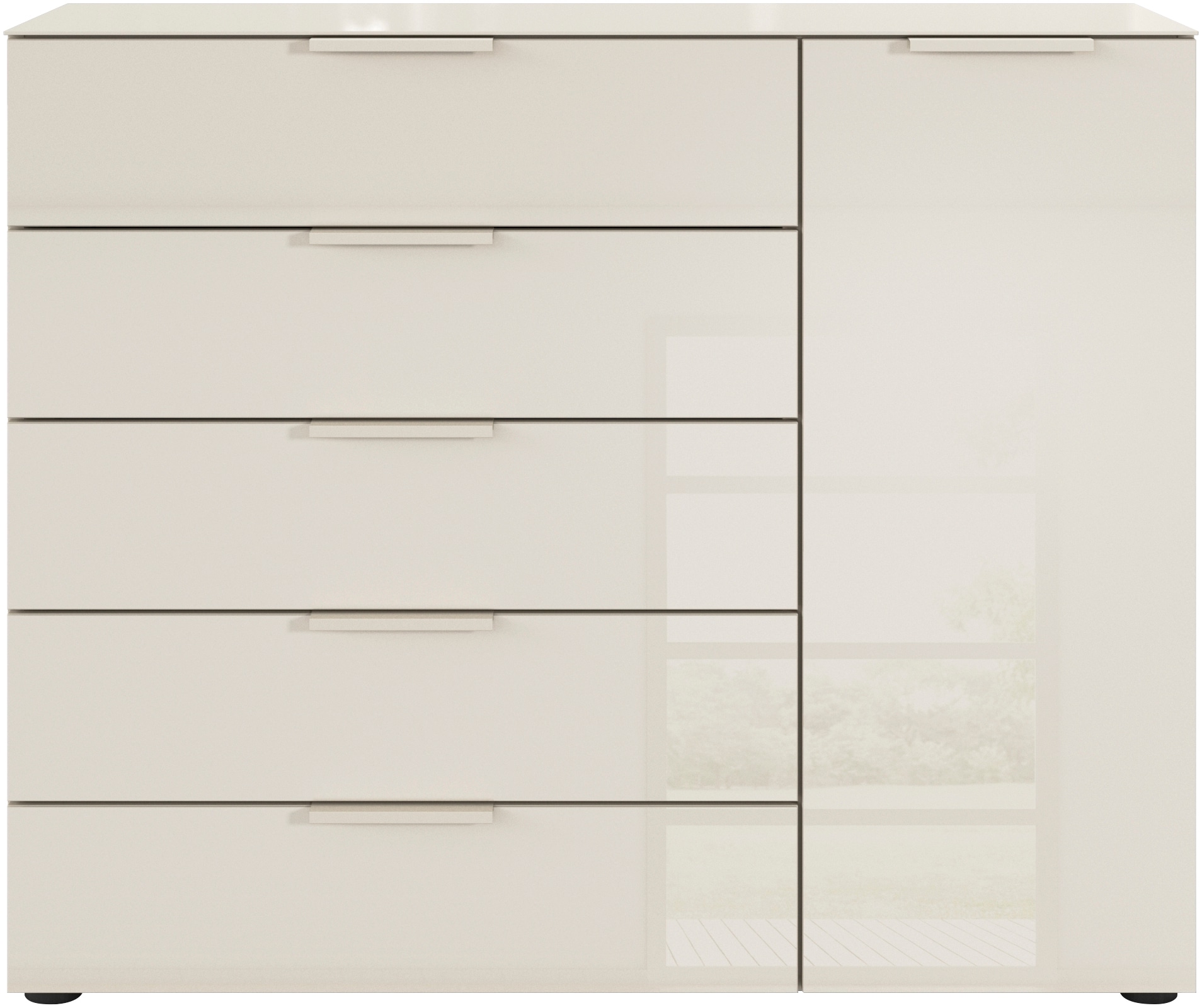 rauch Schubkastenkommode »Kommode Türkommode Sideboard Kombikommode FLIPP mit Glasfront«, (Breite 120 cm mit 2 Einlegeböden), 1-türig, 5 Schubladen, Soft-Close-Funktion, Oberboden und Front Glas