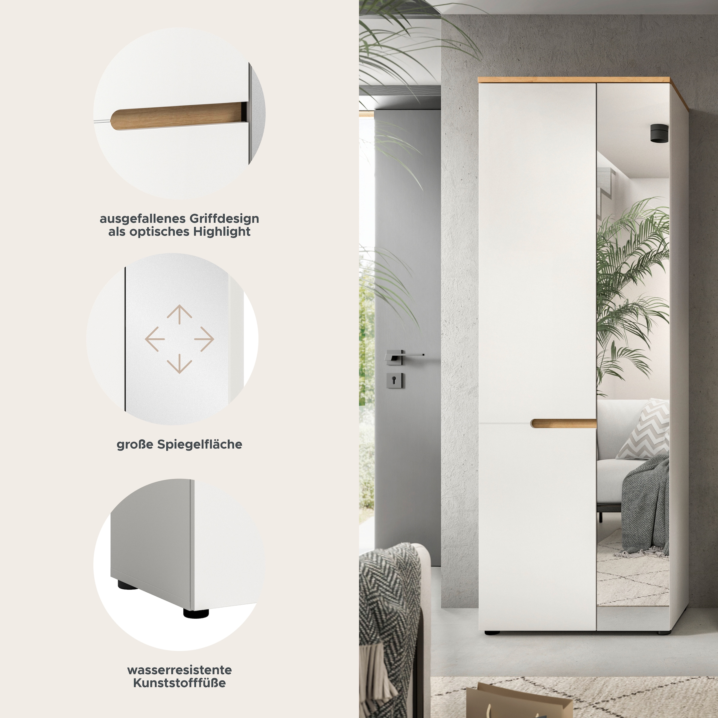 Home affaire Garderobenschrank »REHAT, TOPSELLER!, Höhe 190cm, 2 Türen, 6 Fächer, 1 Kleiderstange« in verschiedenen Farben erhältlich, 1 Stk. tlg. Garderobe, Flurschrank, Dielenschrank, Kleiderschrank, Garderobenmöbel