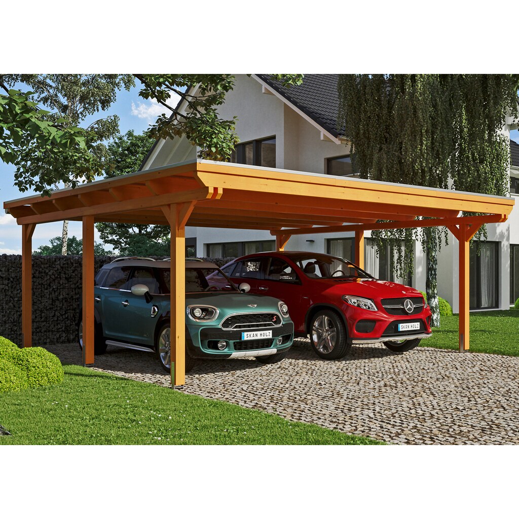 Skanholz Doppelcarport »Emsland«, Leimholz-Nordisches Fichtenholz, 550 cm, hellbraun