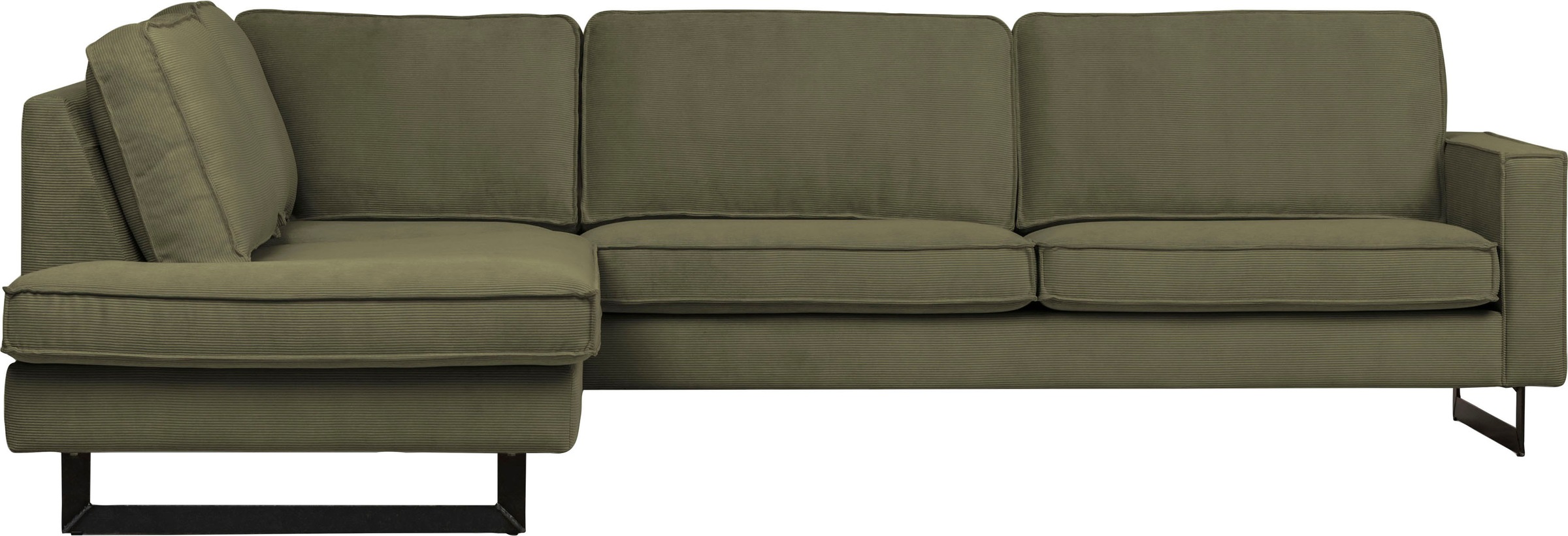 Places of Style Ecksofa »Pinto, 290 cm, Cord, Chenille, Lederoptik, Ottomane links / rechts«, mit Keder, schwarze Metallfüße, Wellenunterfederung
