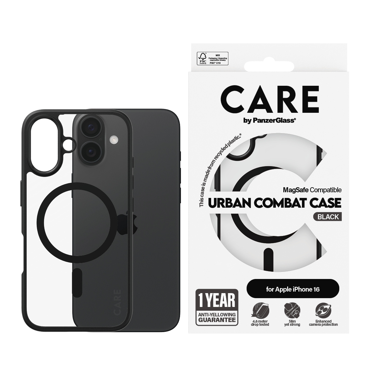 CARE by PanzerGlass Handyhülle »Urban Combat Case mit MagSafe für Apple iPhone 16«, Backcover, Schutzhülle, Handyschutzhülle, Case, Schutzcase, stoßfest