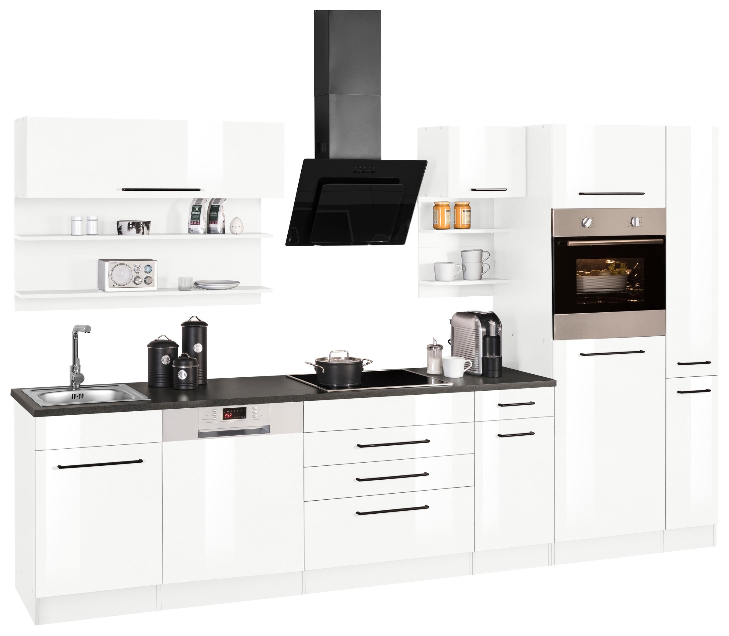 KOCHSTATION Küchenzeile »KS-Tulsa«, mit E-Geräten, Breite 320 cm, schwarze Metallgriffe, MDF Fronten