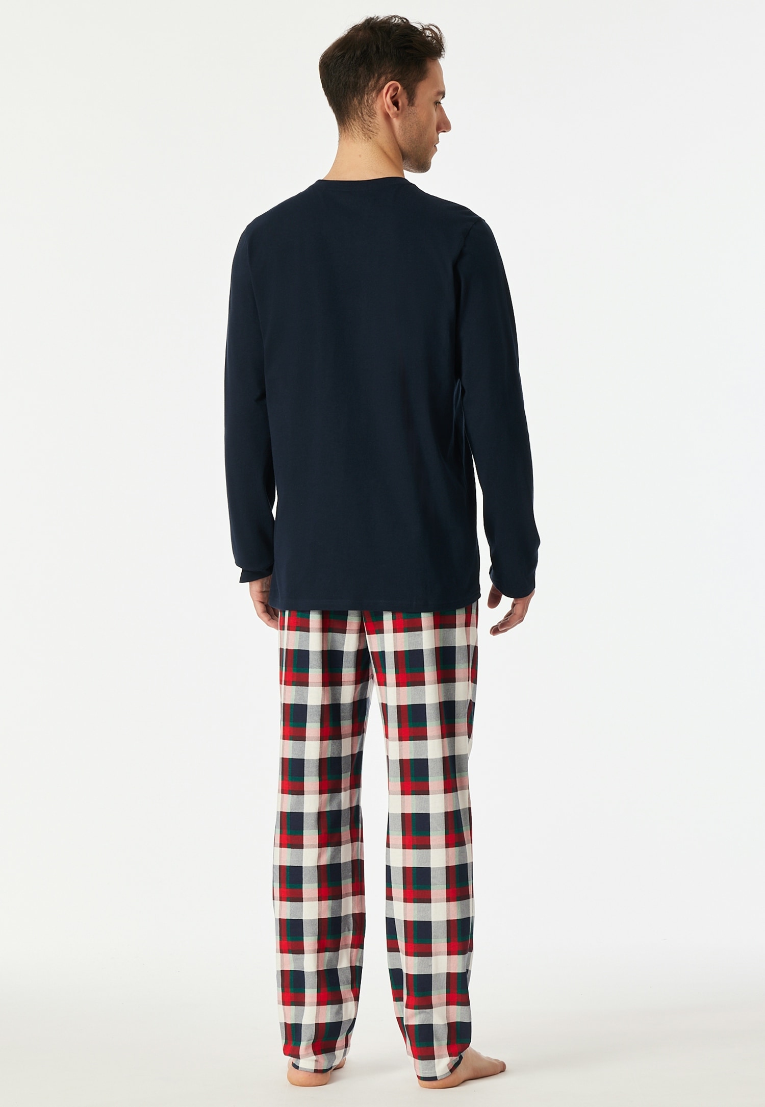 Schiesser Schlafanzug »Family« Rundhalsausschnitt mit Knopfleiste, Brusttasche, Langarm, Hose kariert