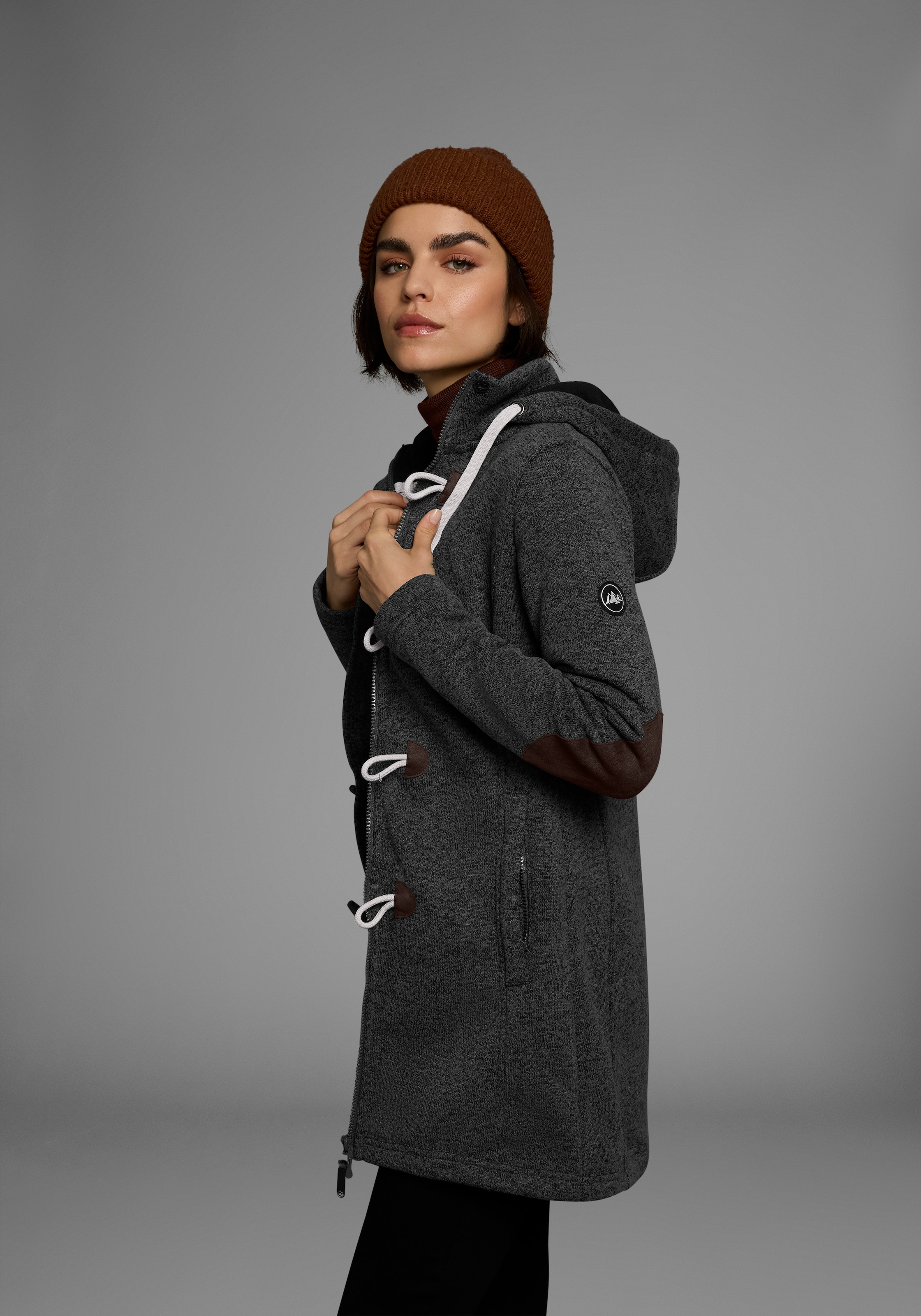 Polarino Strickfleecejacke mit Kapuze für den Übergang,  aus Strickfleece,  atmungsaktiv