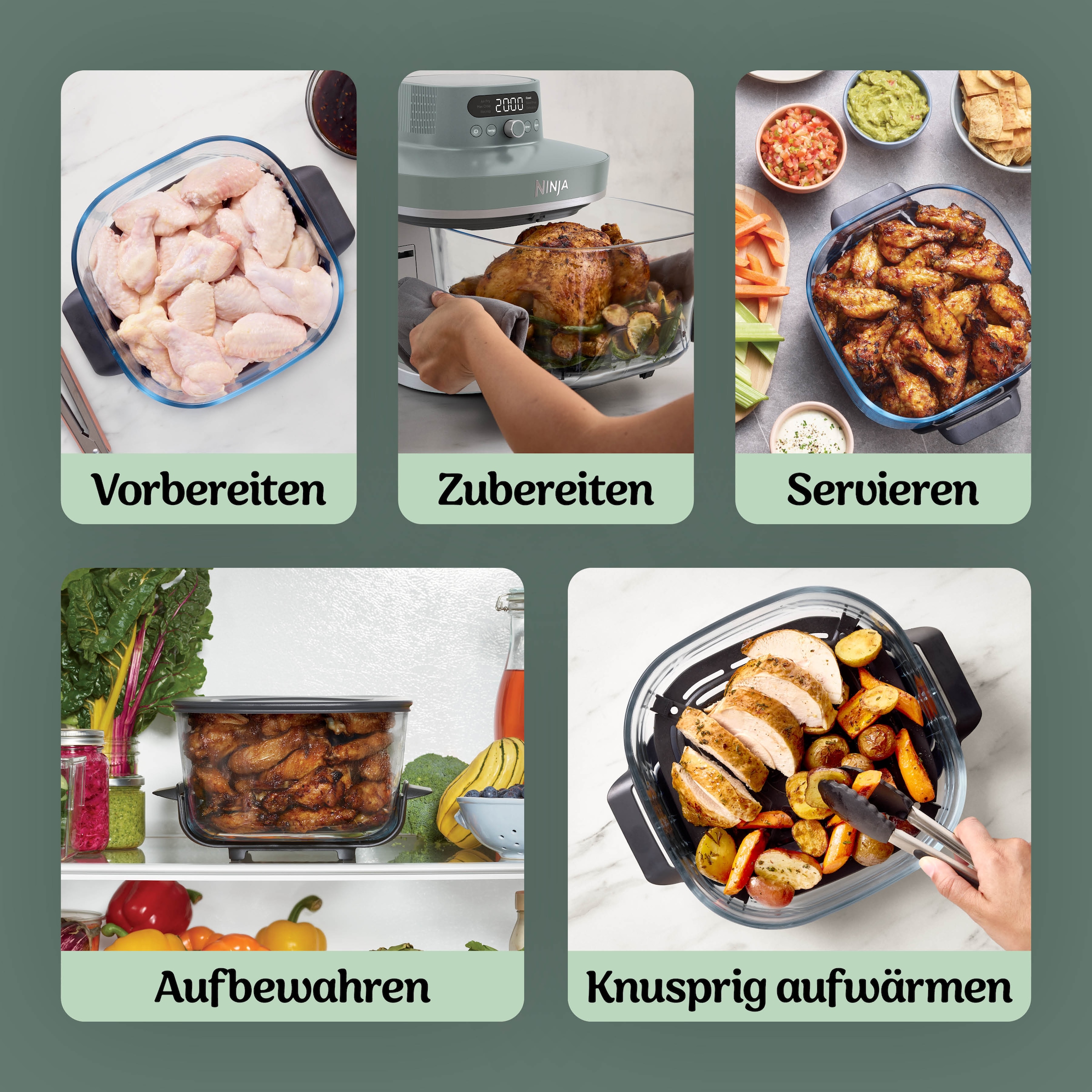 NINJA Heißluftfritteuse »CRISPi PRO 7-in-1 Glas-Air-Fryer - Beige AS101EULG« 2050 W 7 Kochfunktionen, Vorbereitung, Zubereitung + Aufbewahrung von Speisen