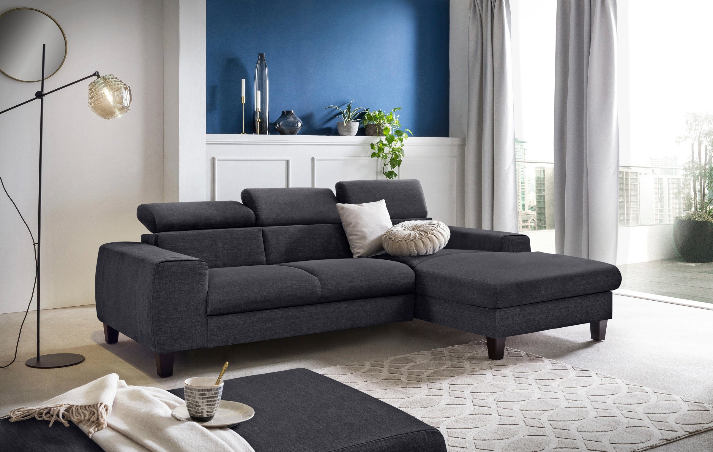 COTTA Polstergarnitur »Morven L-Form«, (Set), Set bestehend aus: Ecksofa mit Kopfteilverstellung & Hocker