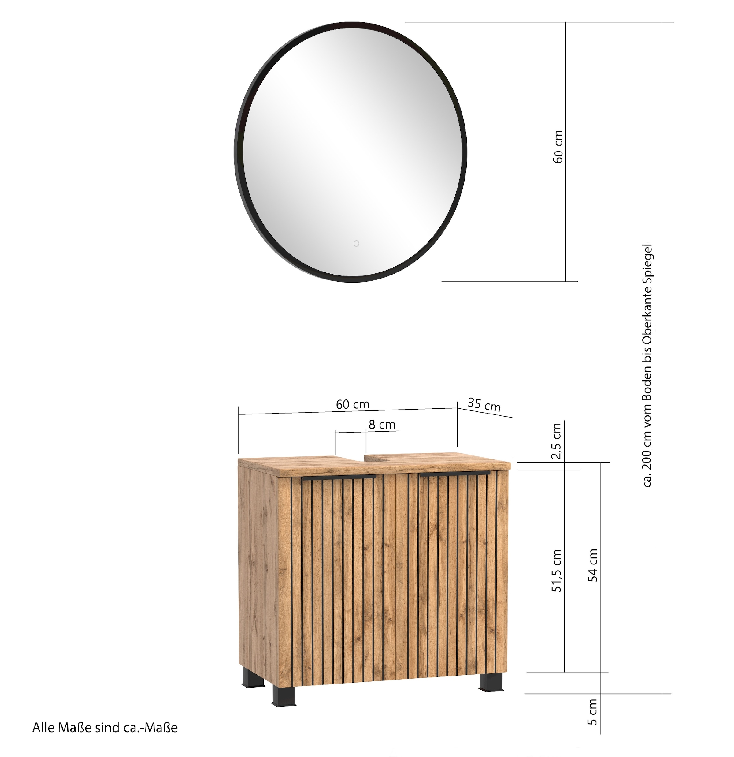 welltime Badezimmer-Set »Welltime Möbel, Carlton Unterbecken-Set 2teilig, 60 cm, gestreift«, (2 St.)