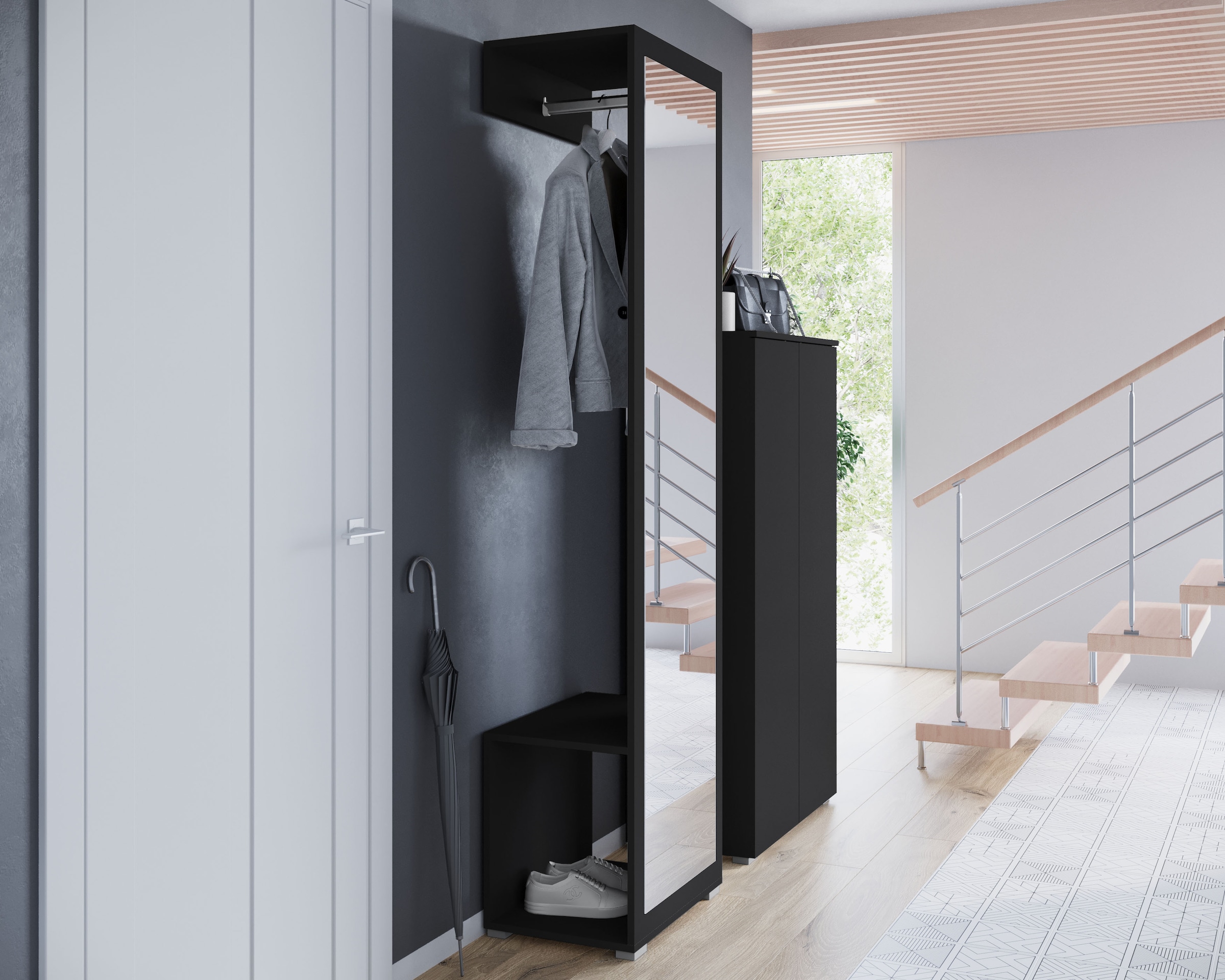 INOSIGN Garderobenschrank »Paris«, moderne Garderobenschrank 190cm, mit Kleiderstange und Frontspiegel