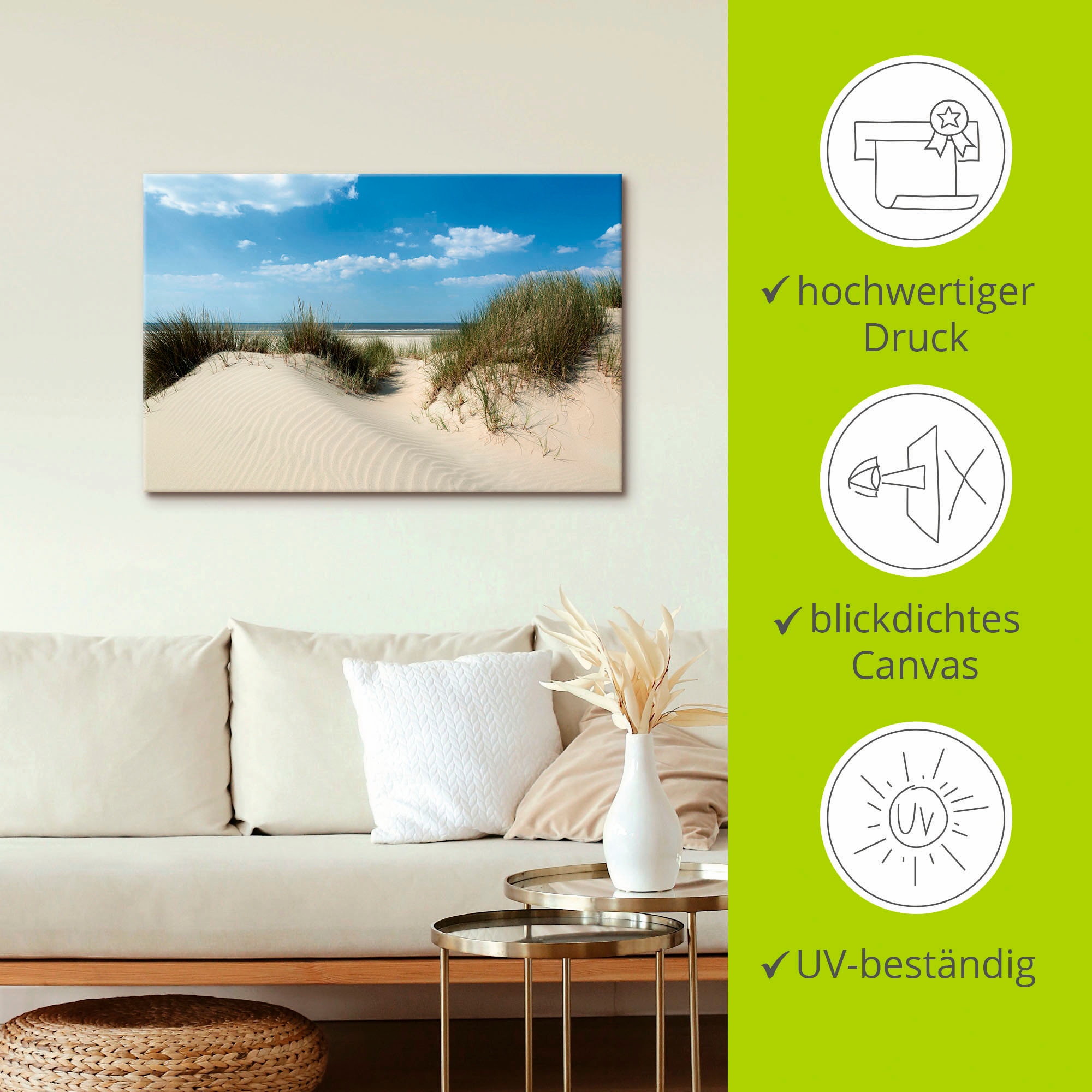 Artland Wandbild »Düne mit Meeresblick«, Strand, (1 St.), als Alubild, Outdoorbild, Leinwandbild, Poster in verschied. Größen