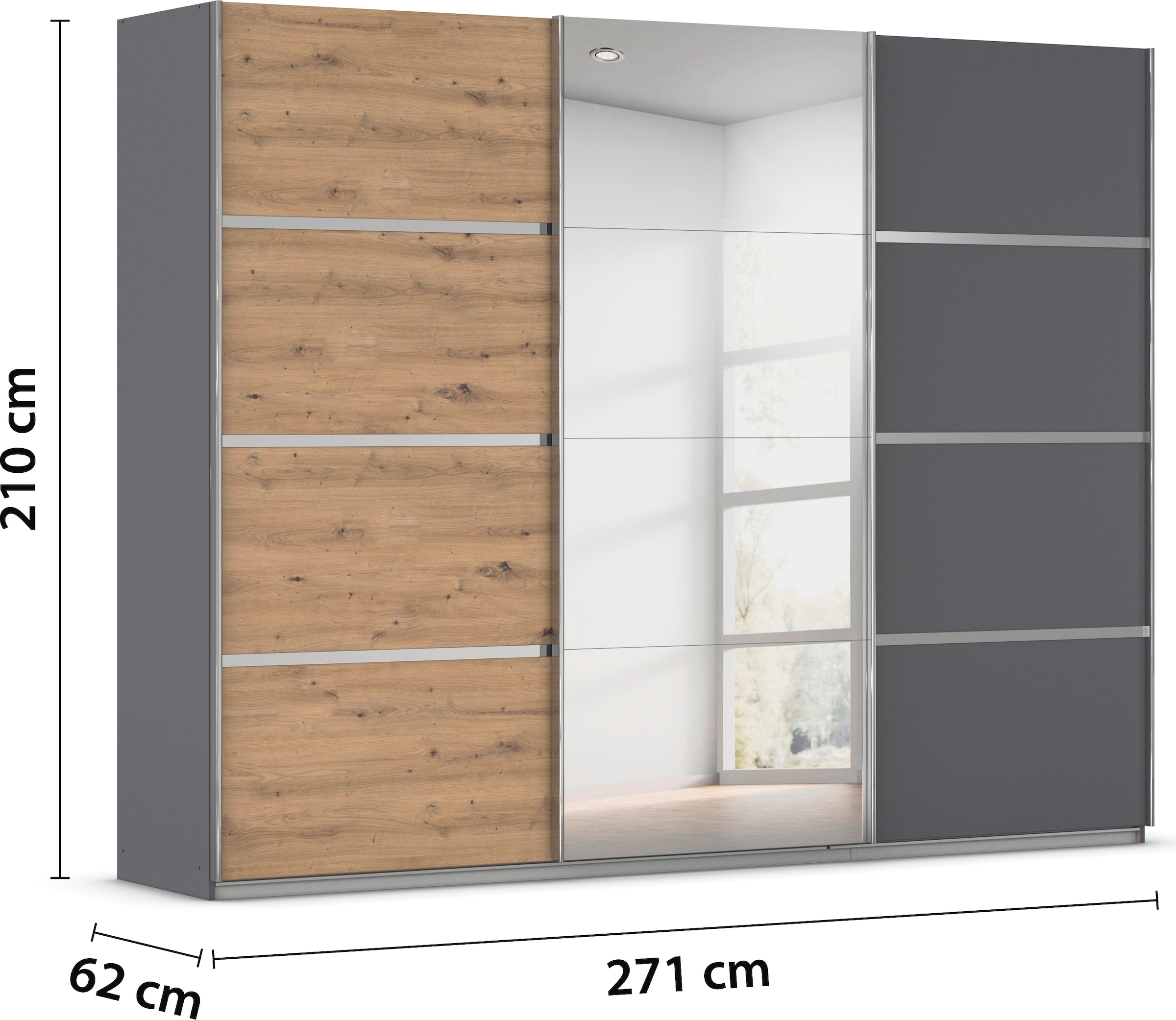rauch Kleiderschrank »Schwebetürenschrank OTTO´s Choice Garderobe Schrank TOP ANGEBOT Avola«, (in 3 verschiedenen Ausstattungen BASIC/CLASSIC/PREMIUM inkl. Spiegel), mit eleganten Zierleisten in Chrom, Schwarz oder Weiß MADE IN GERMANY
