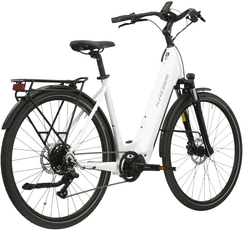 Kross E-Bike »KROSS E-Trekkingrad Trans 5.0 28" weiß 9 Gänge«, 9 Gang, microSHIFT, ADVENT M619, Mittelmotor 250 W, Pedelec, Elektrofahrrad für Damen und Herren