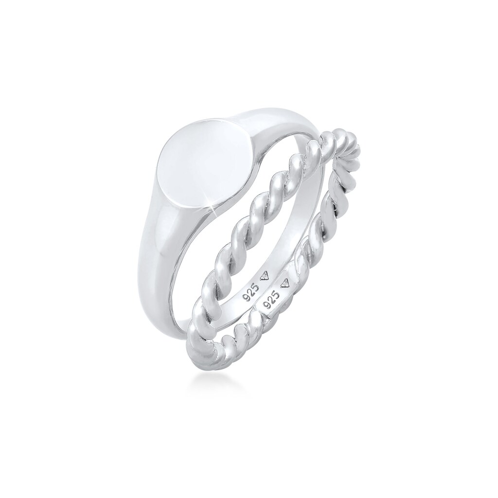 Elli Ring-Set »Siegelring Basic Bandring Twist 2er Set 925 Silber«