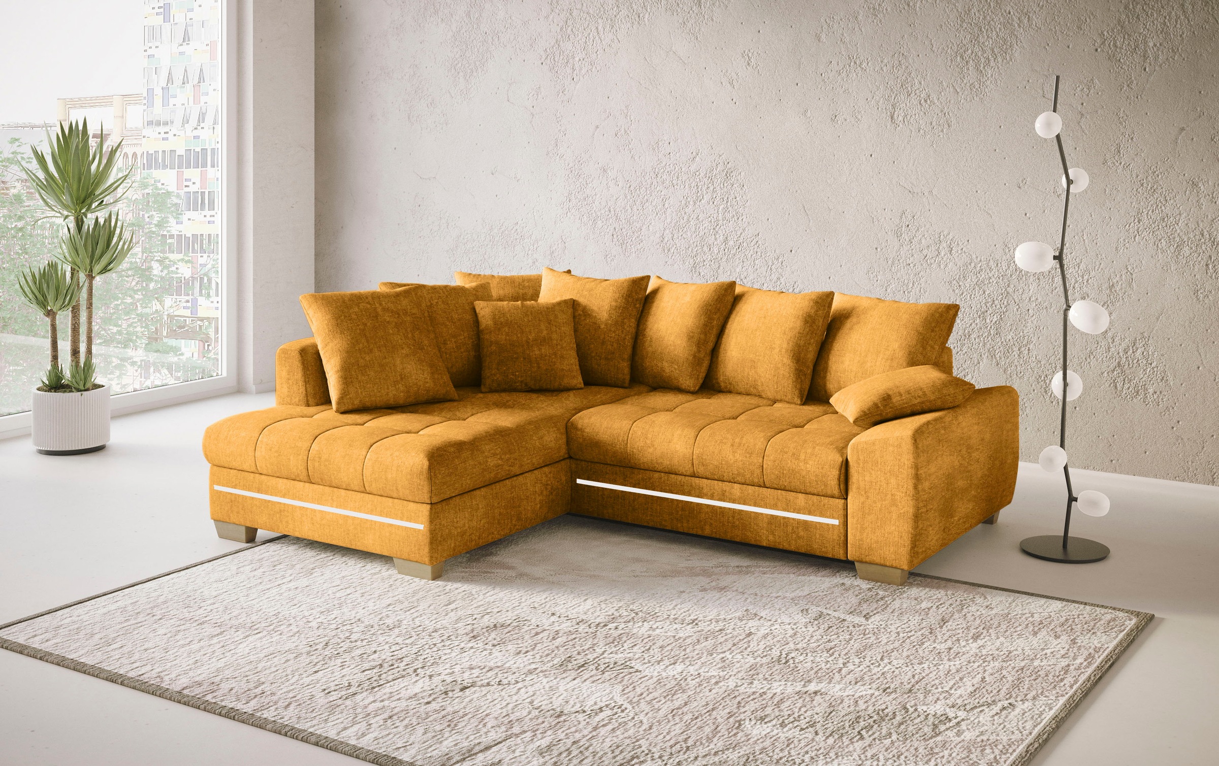 Mr. Couch Ecksofa »Nikita II, L-Form«, mit RGB-LED Beleuchtung, wahlweise mit Bett, Bettkasten, Kaltschaum