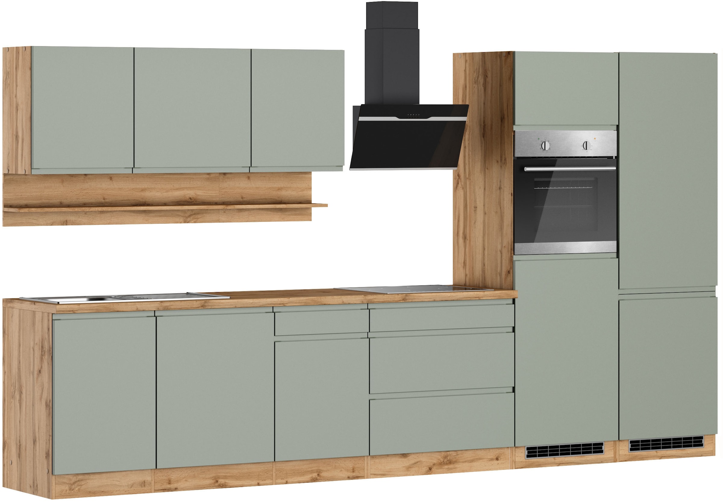 KOCHSTATION Küchenzeile »KS-Virginia,neu in verbesserter Ausführung« Arbeitsplatte 38 mm stark, Stauraum, Softclose,  Breite 360 cm, Softclose, wahlweise mit E-Geräten und Induktion