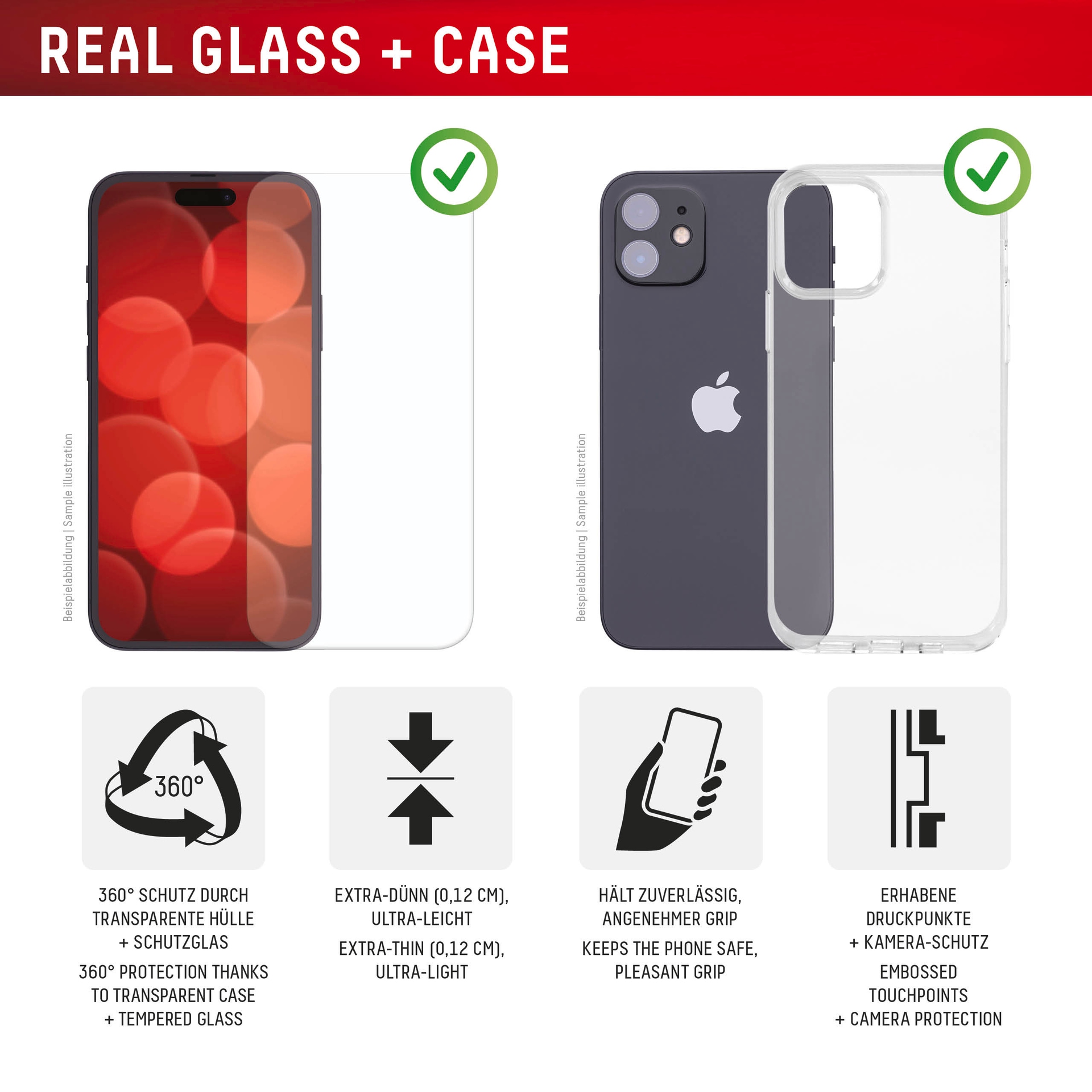 Displex Displayschutzglas »Real Glass Screen Protector + Case mit EASY-ON MountMaster« für Apple iPhone 17 Pro Displayschutzfolie, Schutzfolie, Bildschirmschutz, kratz- & stoßfest