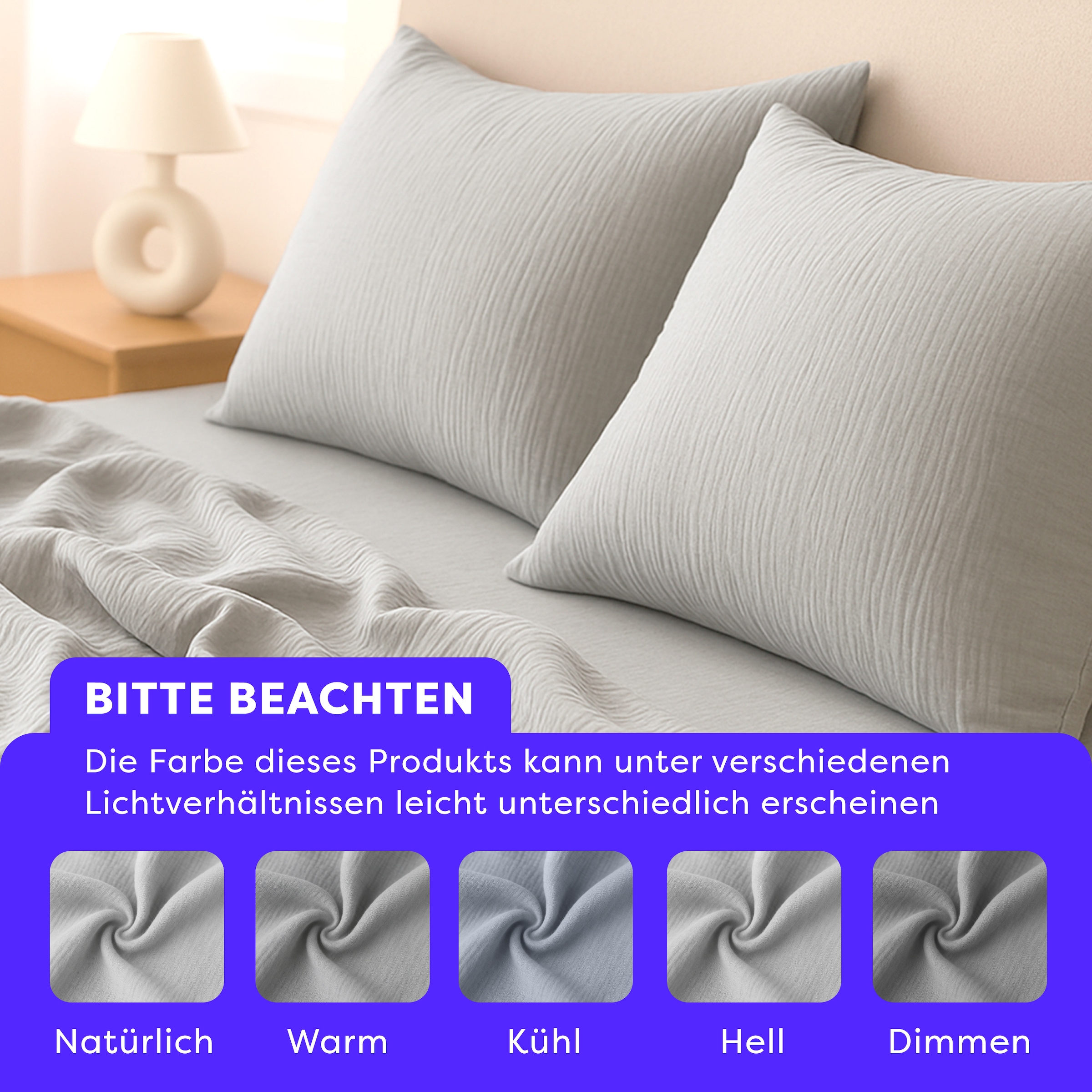 Wolkenfeld Bettwäsche »Wolkenfeld Premium Musselin mit Reißverschluss« 2 tlg. aus 100% Baumwolle – Atmungsaktiv & Weich – inkl. Kissenbezug 80x80