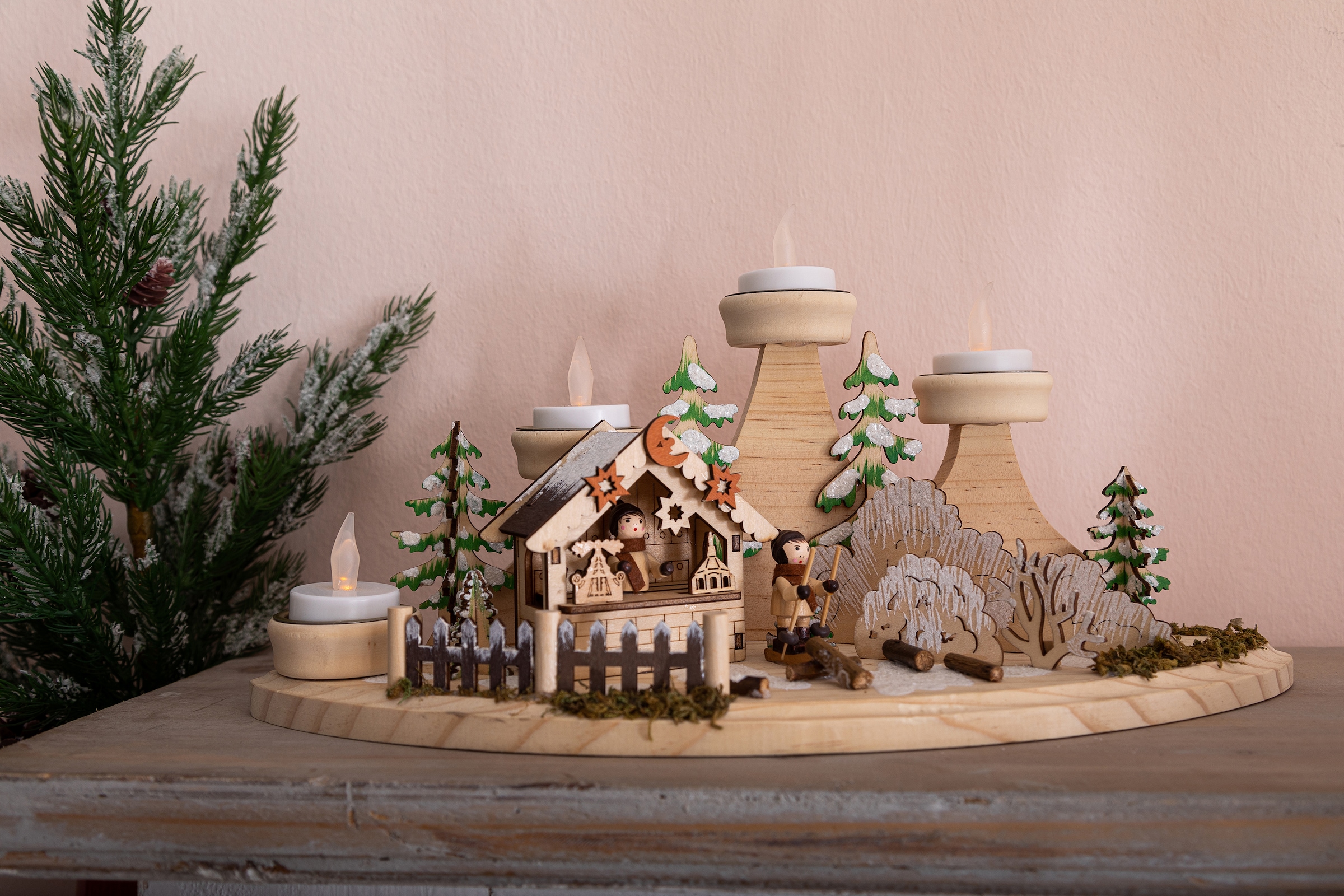 Myflair Möbel & Accessoires Teelichthalter »Weihnachtsdeko«, (1 St.), Winterlandschaft aus Holz