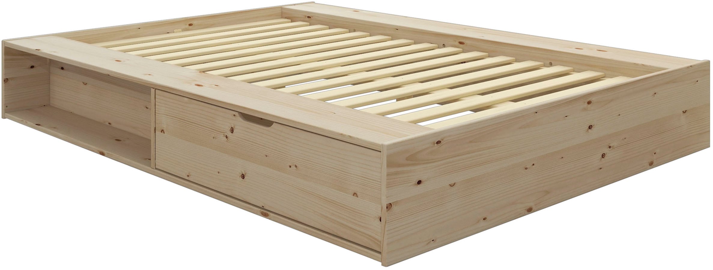 Home affaire Stauraumbett »Erno, Massivholzbett, Futonbett, 275KG belastbar«, (Breite/ Belastbarkeit: 120cm/275 KG, 180cm/275 KG), mit Lattenrost, Massivholz, FSC® zertifiziert, viel Stauraum + Ablagen