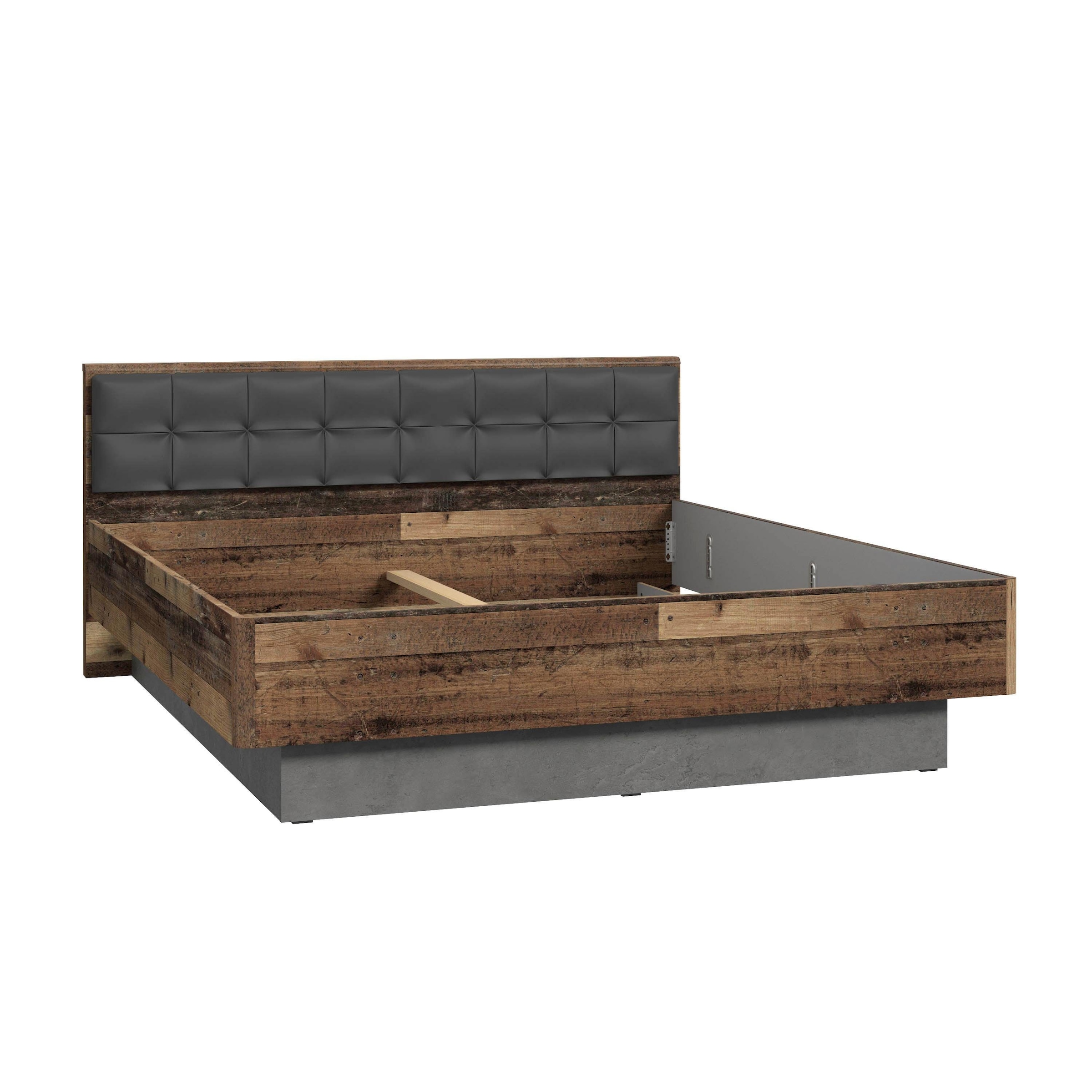 FORTE Futonbett »Clif, Bettanlage, Old – Wood Vintage, Betonoptik Dunkelgrau«, (Liegefläche 180x200cm), mit gepolstertem Kopfteil aus Kunstleder, bis 220KG belastbar